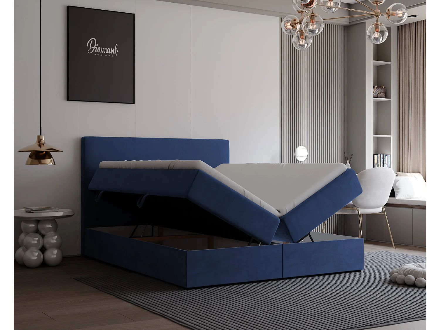 Lit continental rembourré avec surmatelas, bleu - 160x200 - GIULIA