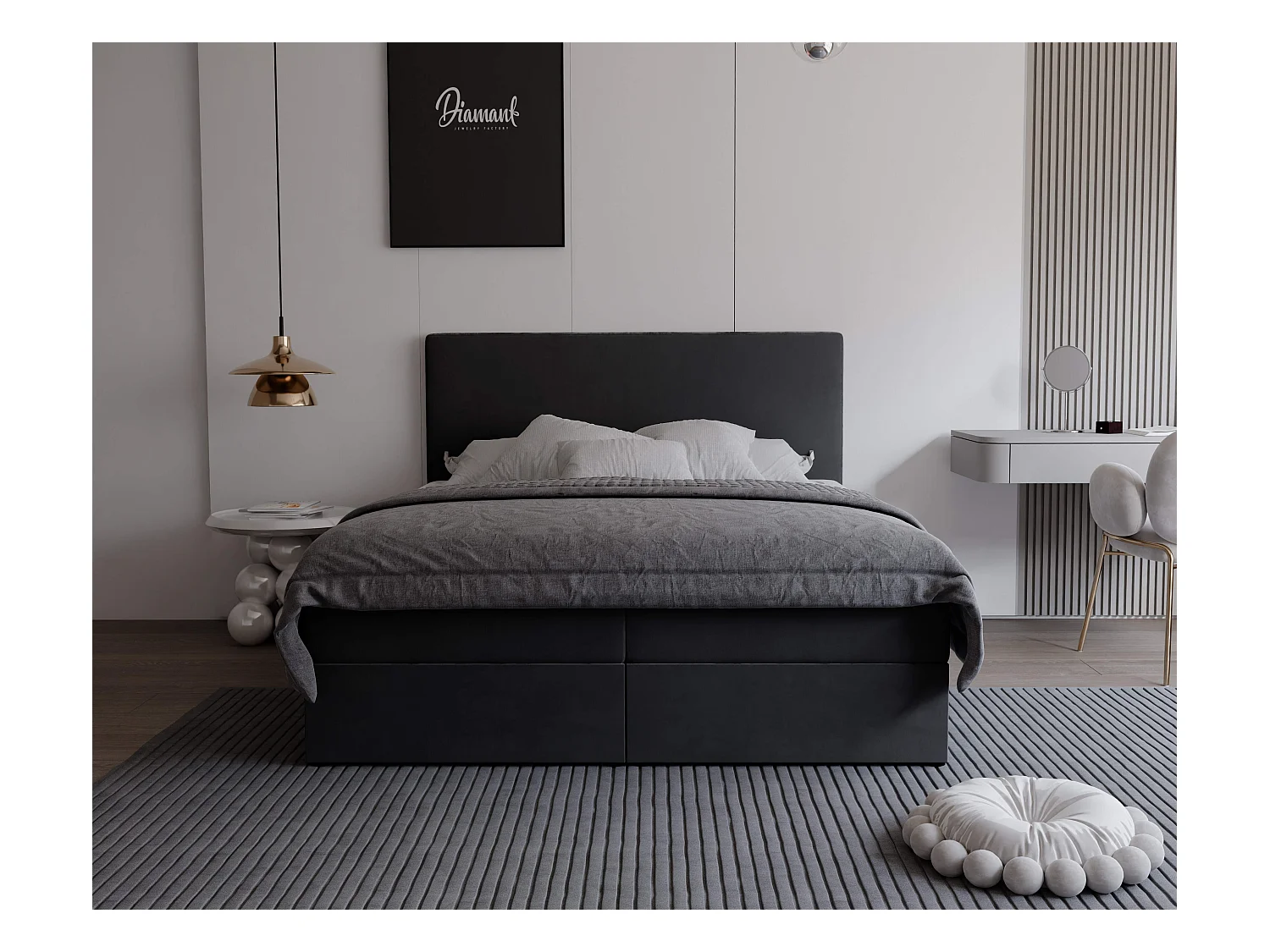 Lit continental rembourré avec surmatelas, noir - 120x200 - GIULIA