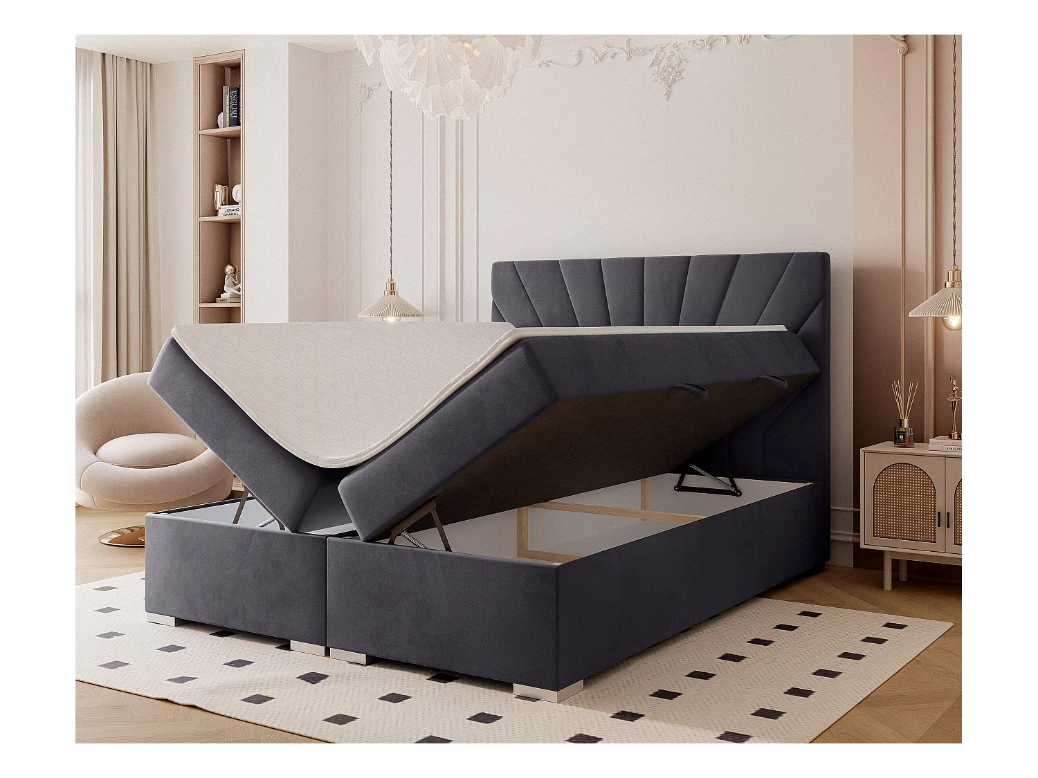 Lit continental rembourré avec surmatelas, gris anthracite - 120x200 - OASIS