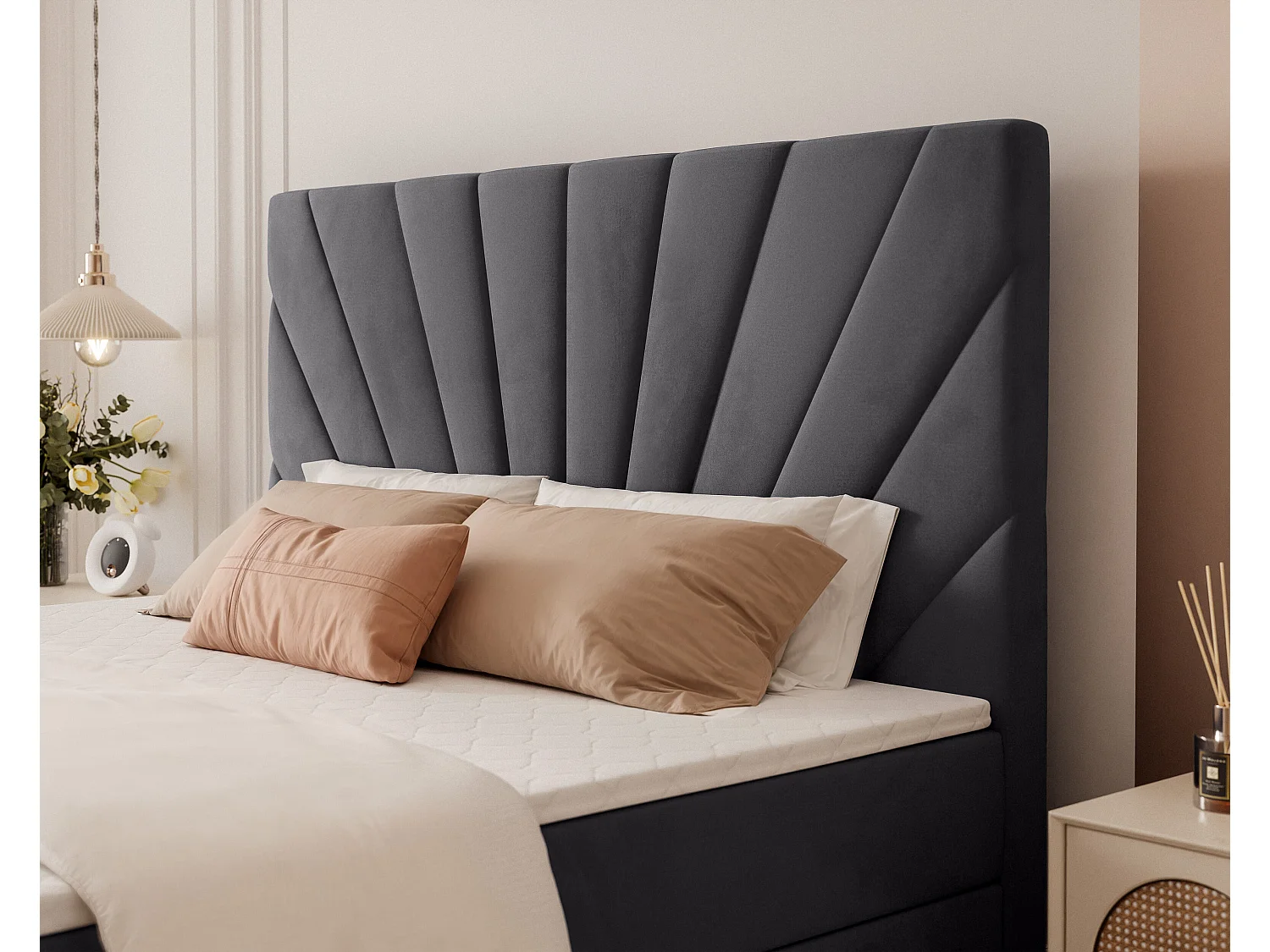 Lit continental rembourré avec surmatelas, gris anthracite - 120x200 - OASIS