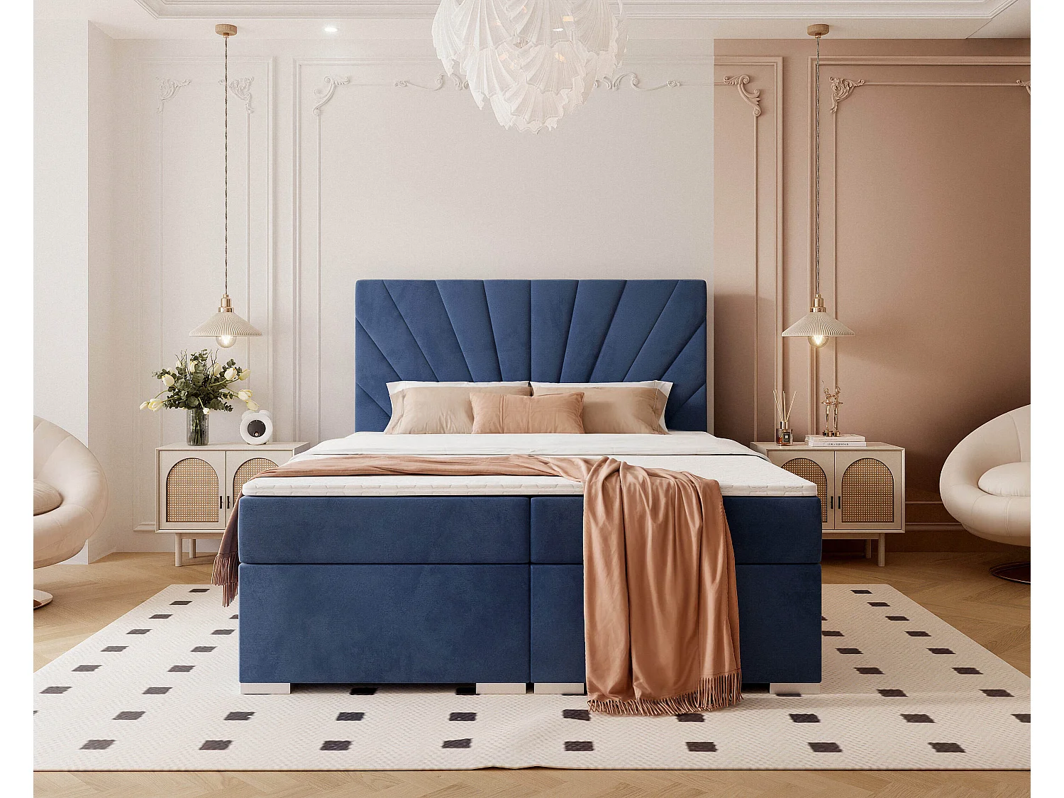 Lit continental rembourré avec surmatelas, bleu - 160x200 - OASIS