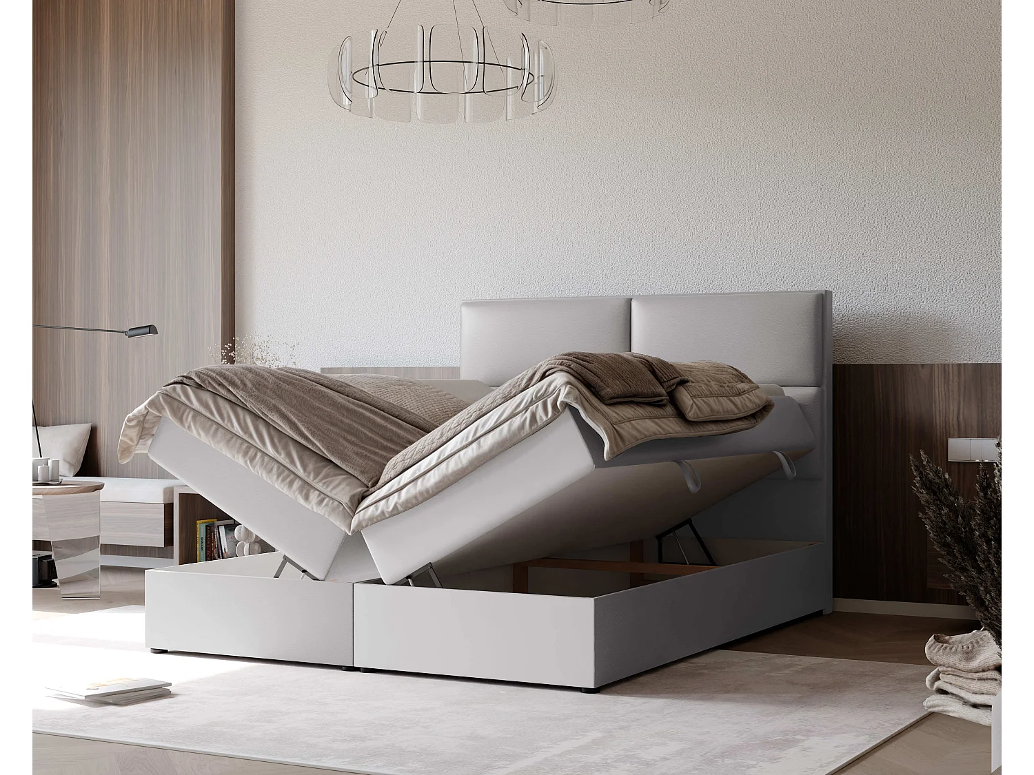 Lit continental rembourré avec surmatelas, gris  - 180x200 - ORFEO