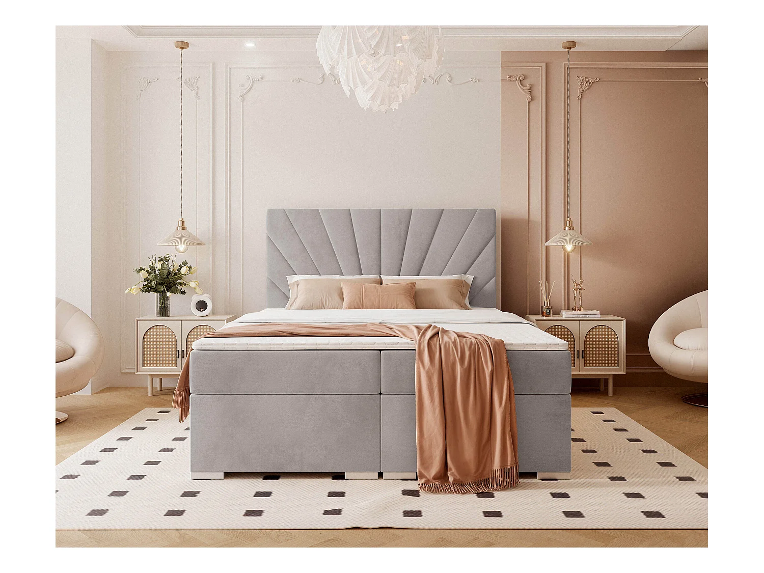 Lit continental rembourré avec surmatelas, gris - 120x200 - OASIS