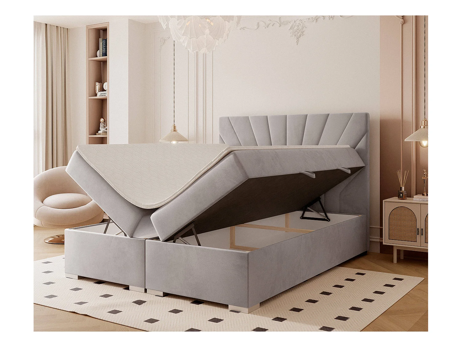 Lit continental rembourré avec surmatelas, gris - 120x200 - OASIS