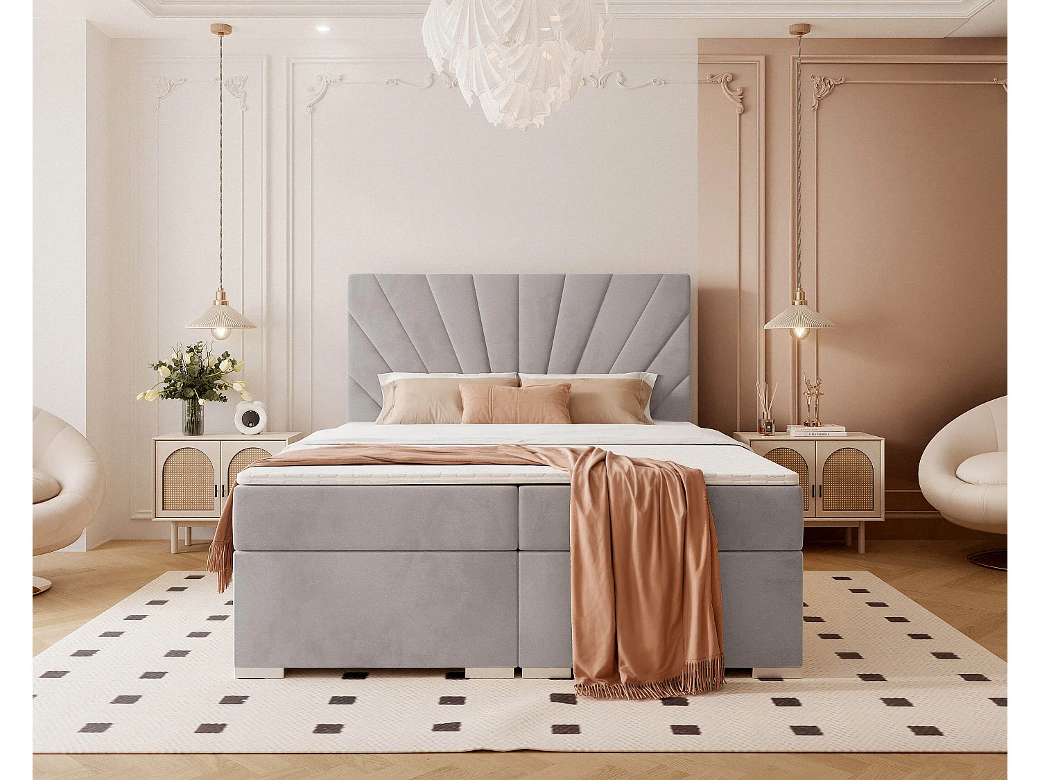 Lit continental rembourré avec surmatelas, gris - 120x200 - OASIS