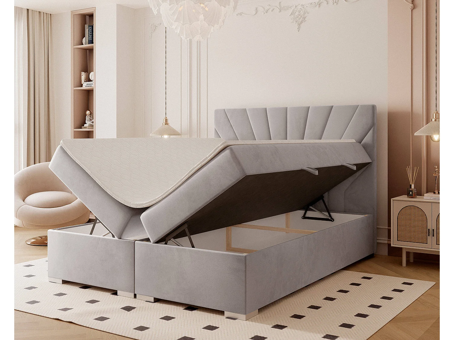 Lit continental rembourré avec surmatelas, gris - 120x200 - OASIS