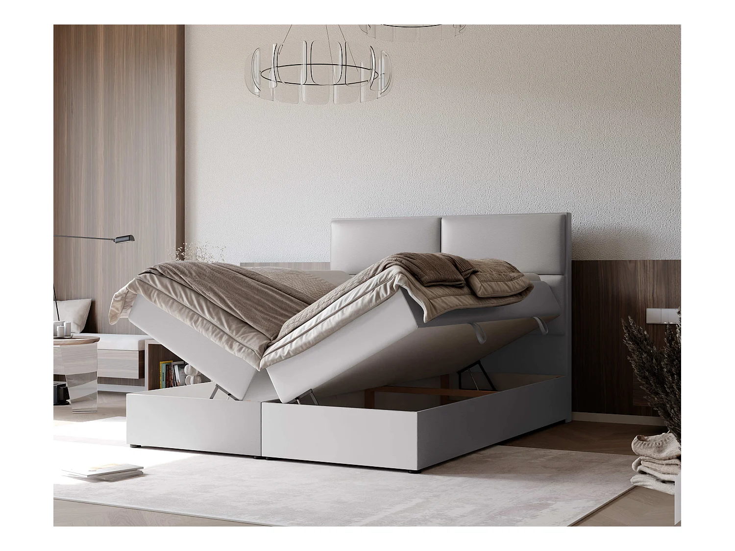 Lit continental rembourré avec surmatelas, gris  - 160x200 - ORFEO