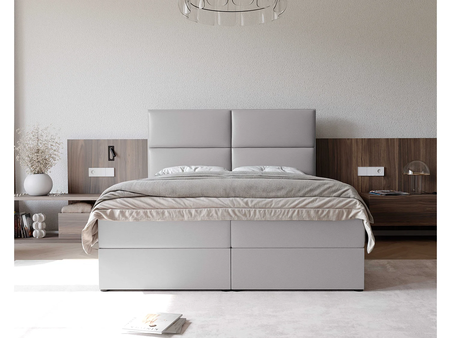 Lit continental rembourré avec surmatelas, gris  - 160x200 - ORFEO