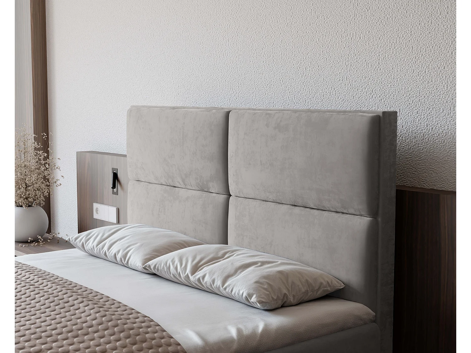 Lit continental rembourré avec surmatelas, gris - 180x200 - ORFEO