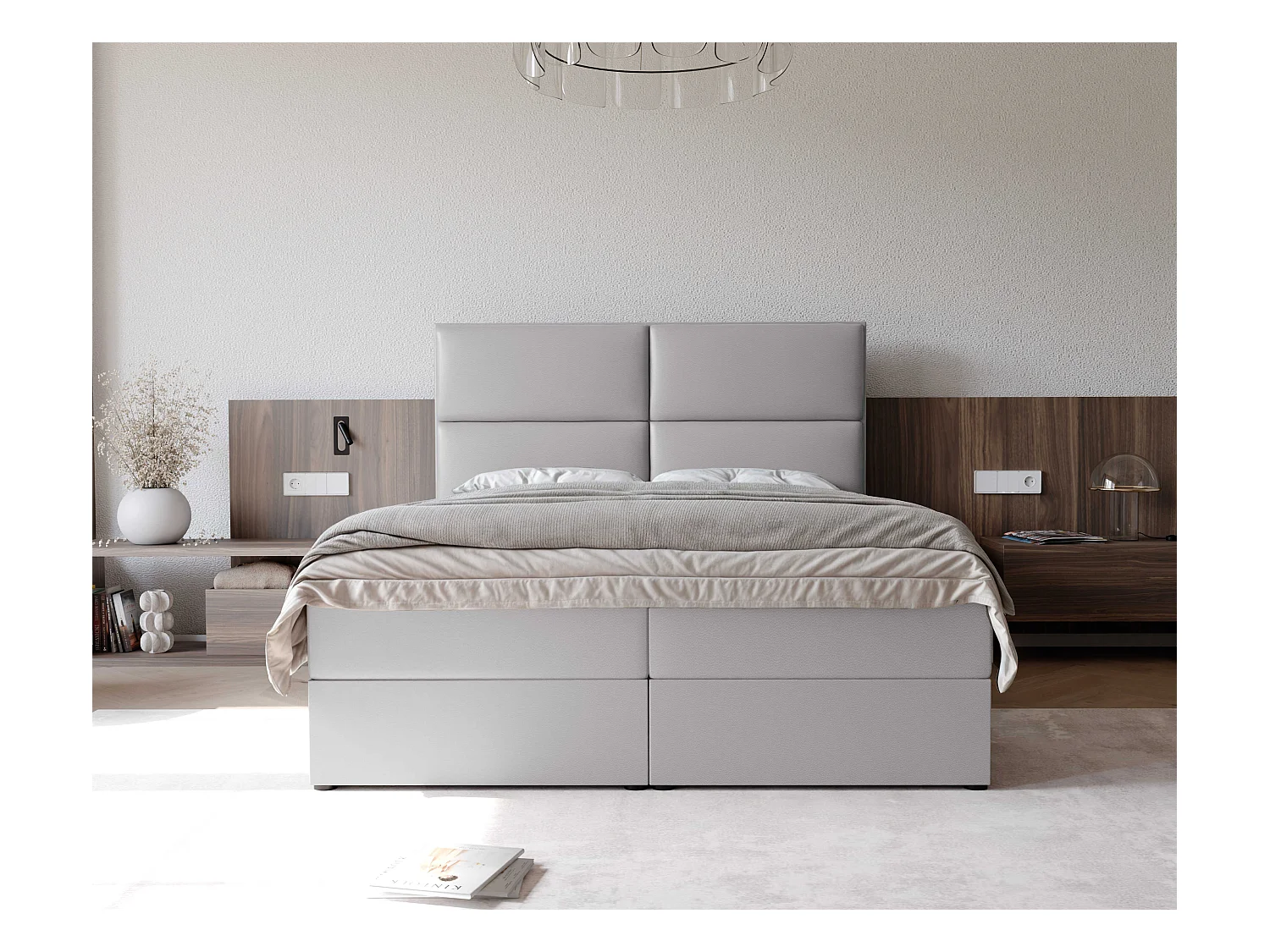 Lit continental rembourré avec surmatelas, gris  - 120x200 - ORFEO
