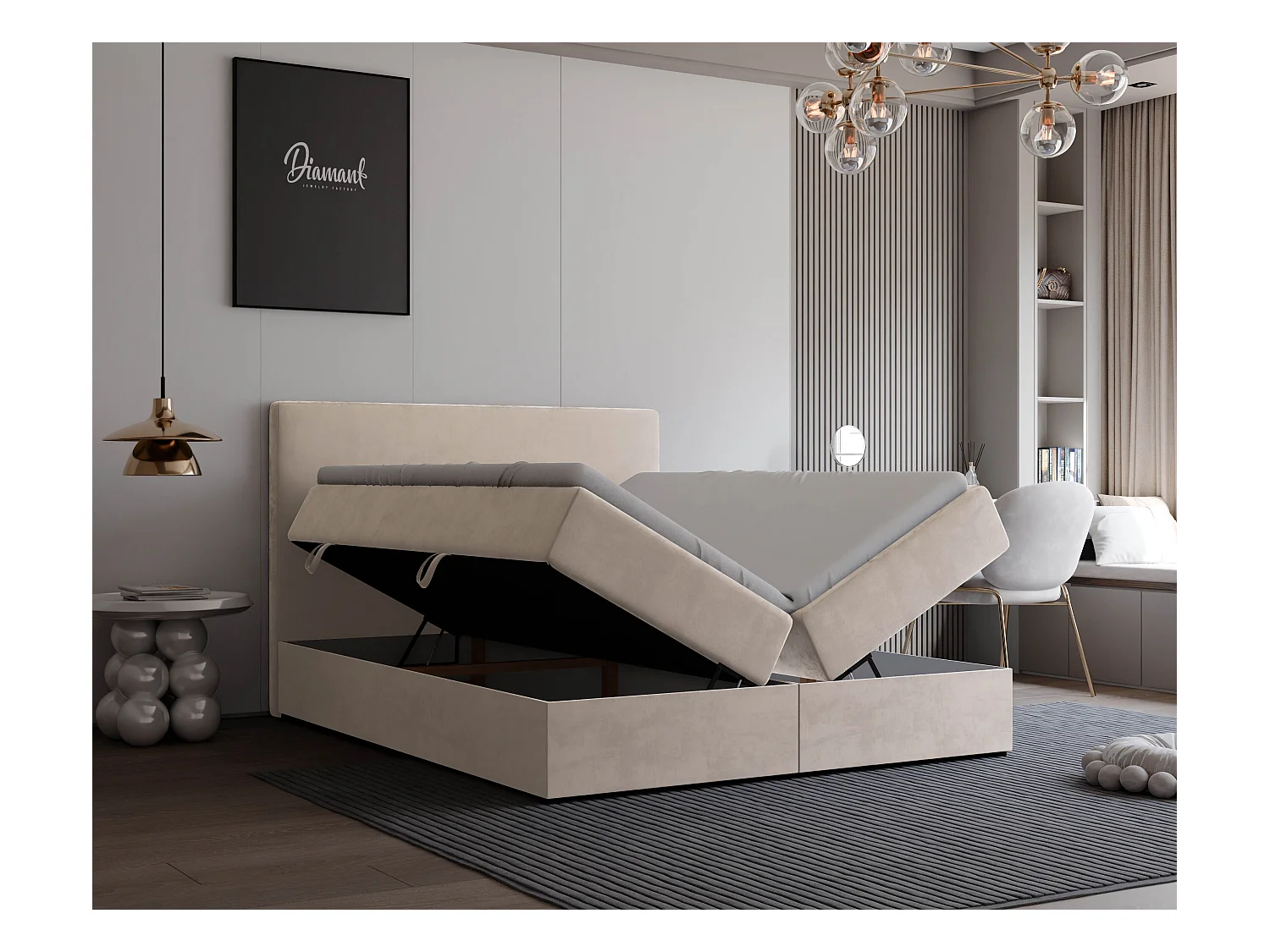 Lit continental rembourré avec surmatelas, crème - 120x200 - GIULIA