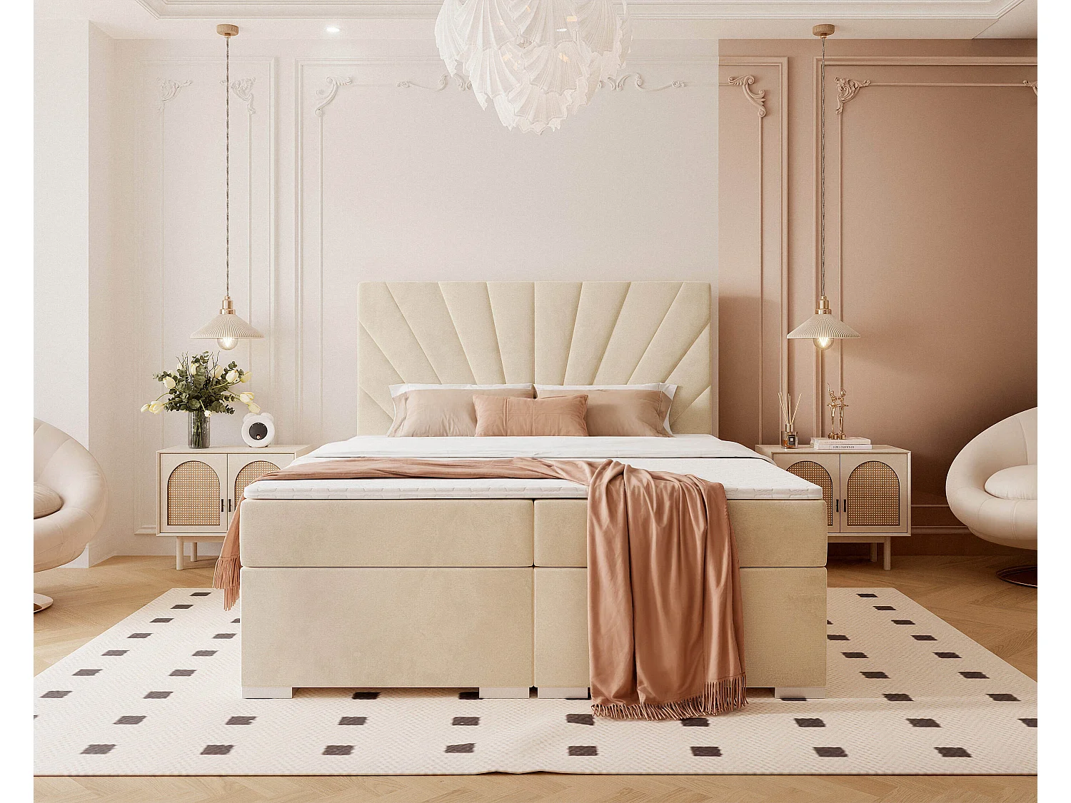 Lit continental rembourré avec surmatelas, crème - 140x200 - OASIS