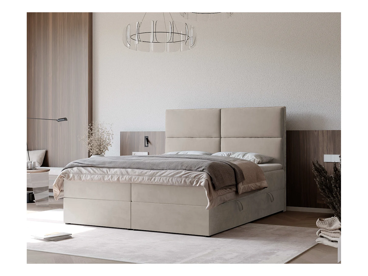 Lit continental rembourré avec surmatelas, beige - 180x200 - ORFEO
