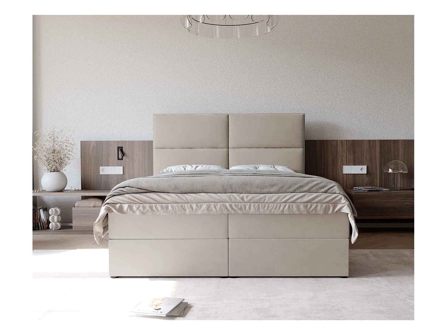 Lit continental rembourré avec surmatelas, beige - 180x200 - ORFEO