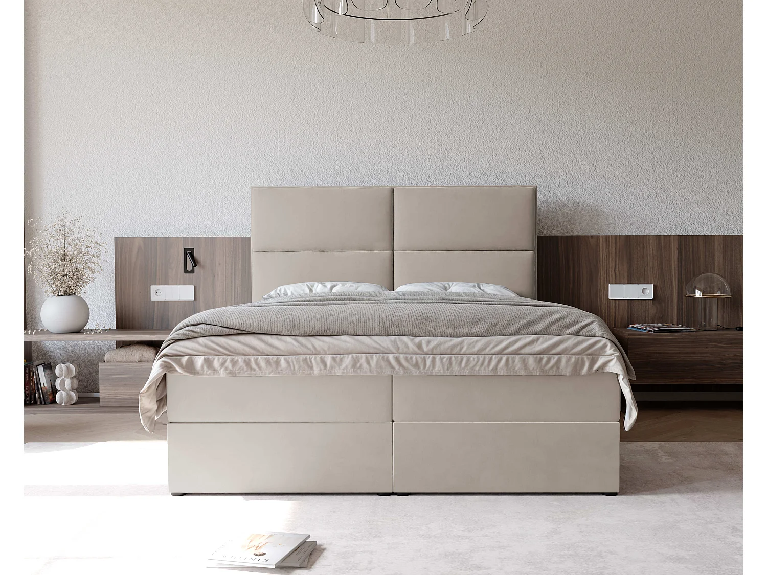Lit continental rembourré avec surmatelas, beige - 180x200 - ORFEO