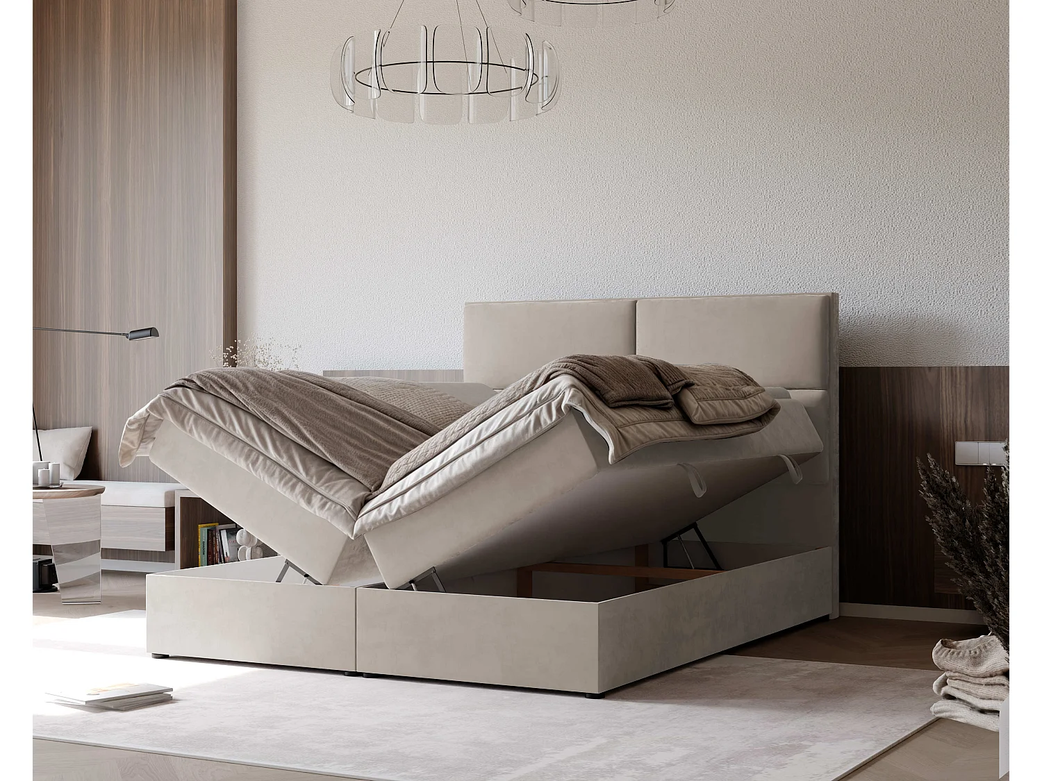 Lit continental rembourré avec surmatelas, beige - 180x200 - ORFEO