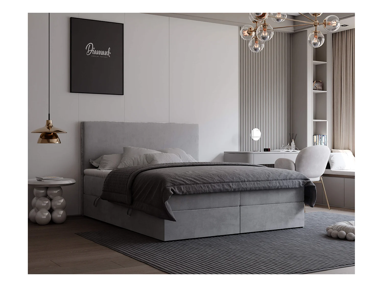 Lit continental rembourré avec surmatelas, gris clair - 180x200 - GIULIA