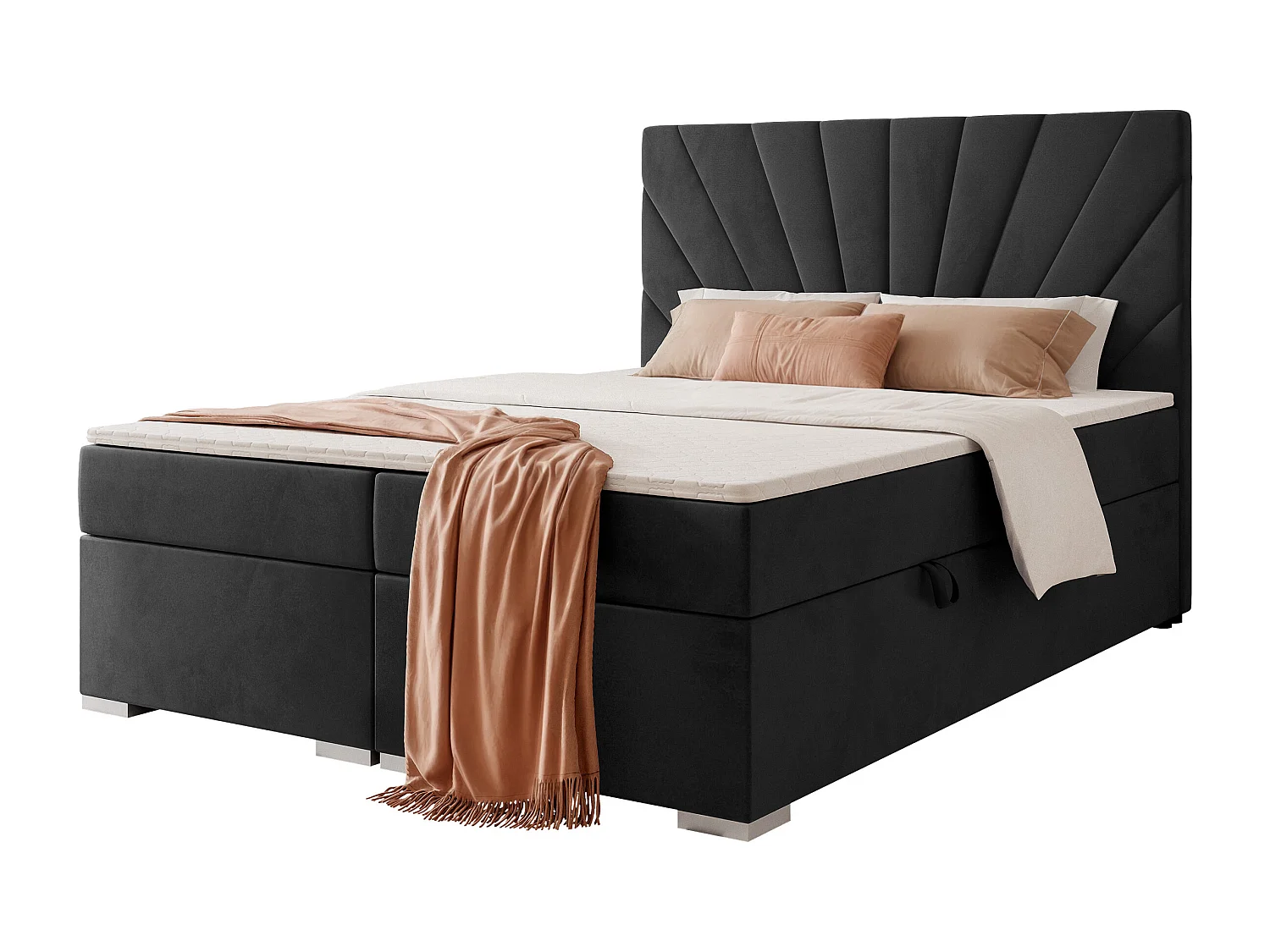 Lit continental rembourré avec surmatelas, noir - 200x200 - OASIS