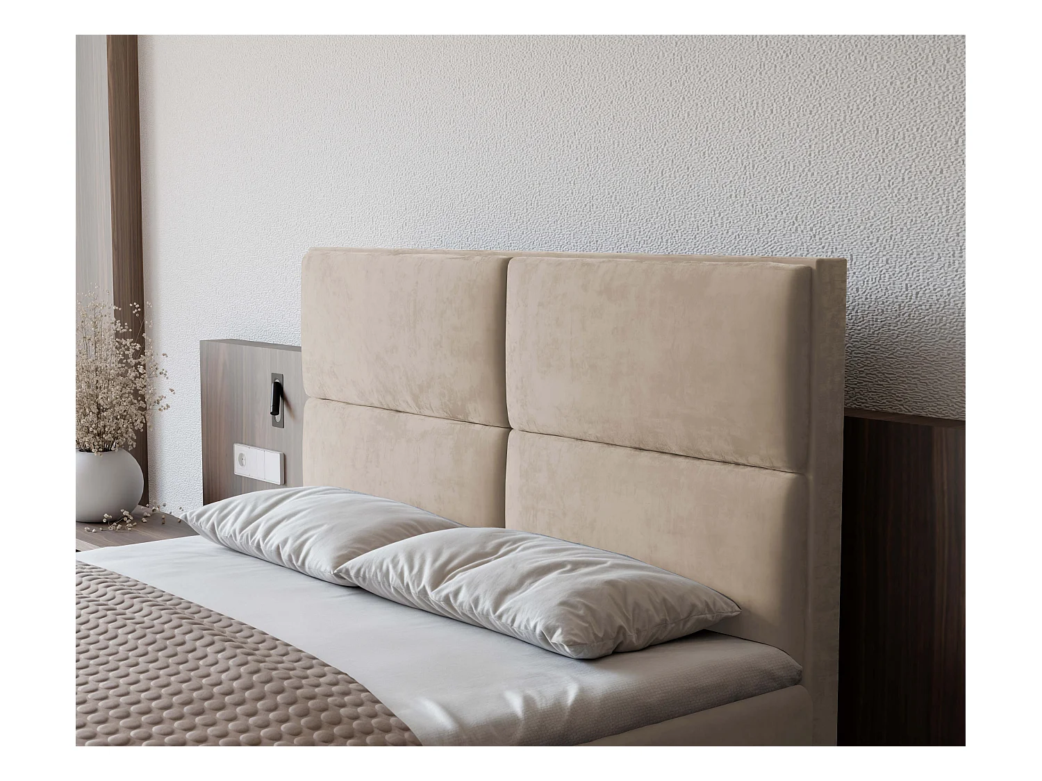 Lit continental rembourré avec surmatelas, crème - 120x200 - ORFEO