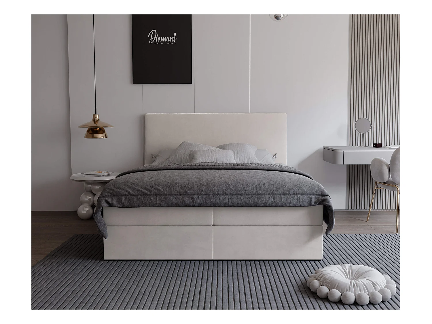 Lit continental rembourré avec surmatelas, beige - 200x200 - GIULIA