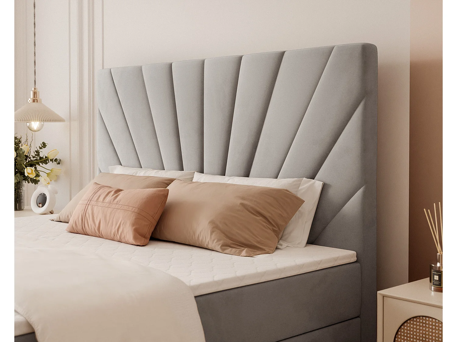 Lit continental rembourré avec surmatelas, gris clair - 120x200 - OASIS