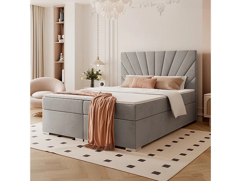 Lit continental rembourré avec surmatelas, gris clair - 120x200 - OASIS