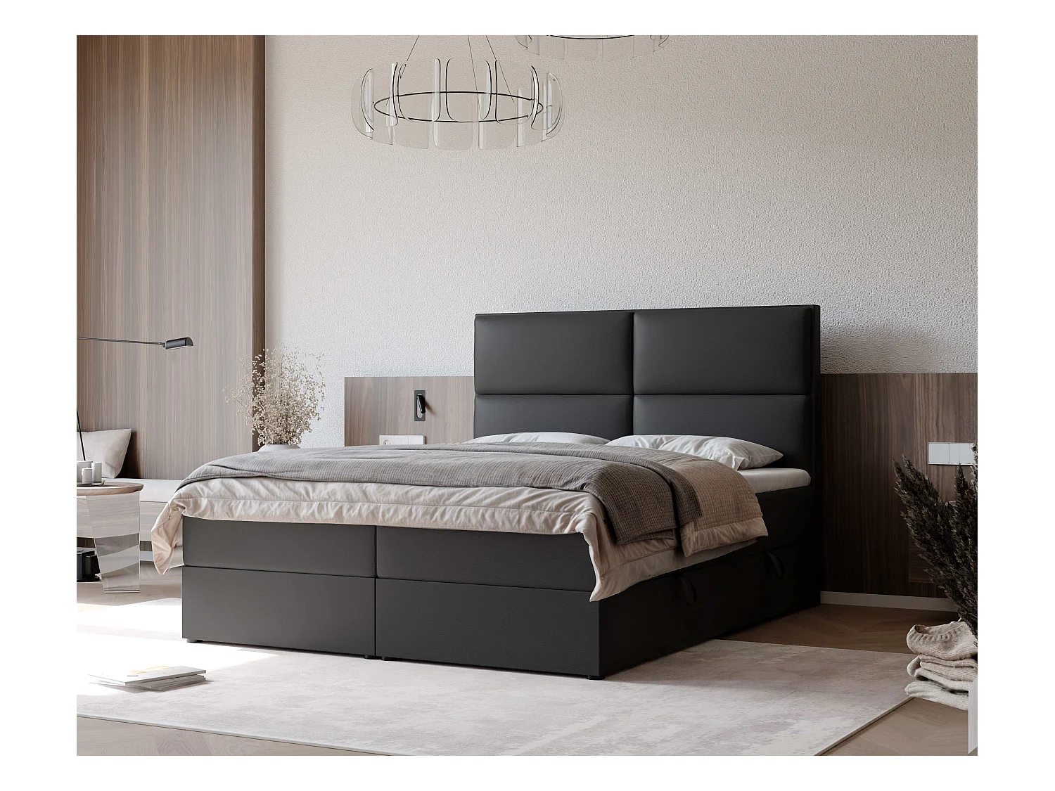 Lit continental rembourré avec surmatelas, noir  - 140x200 - ORFEO