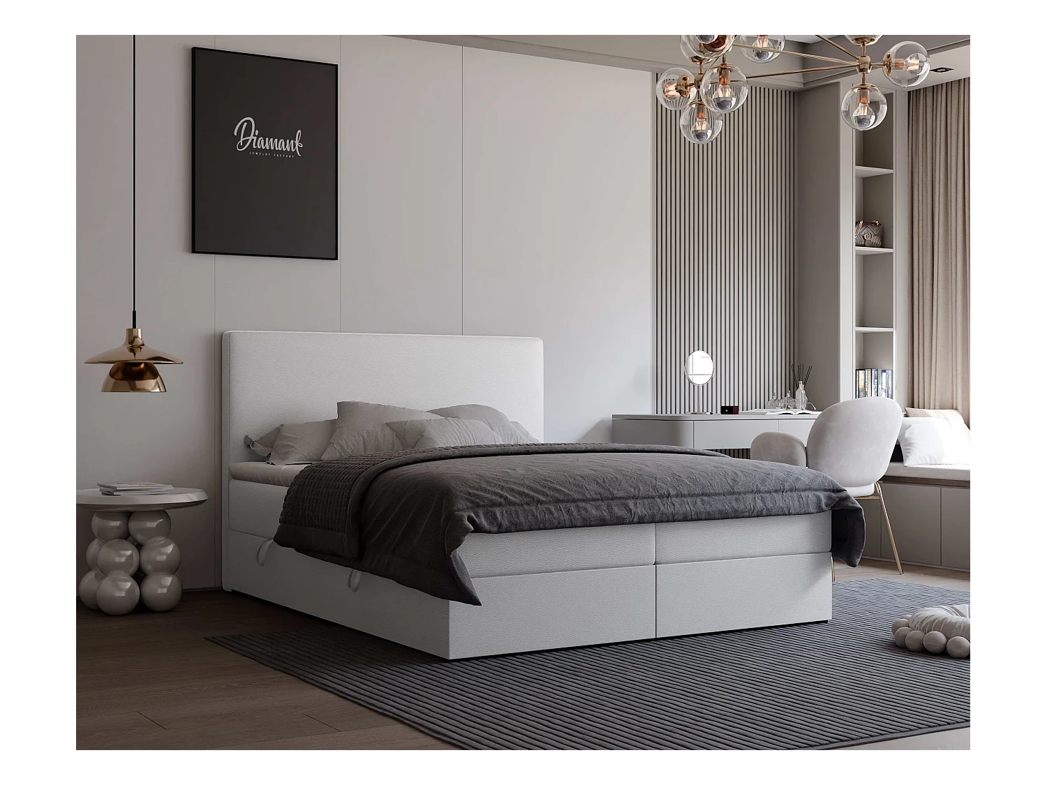 Lit continental rembourré avec surmatelas, blanc  - 200x200 - GIULIA