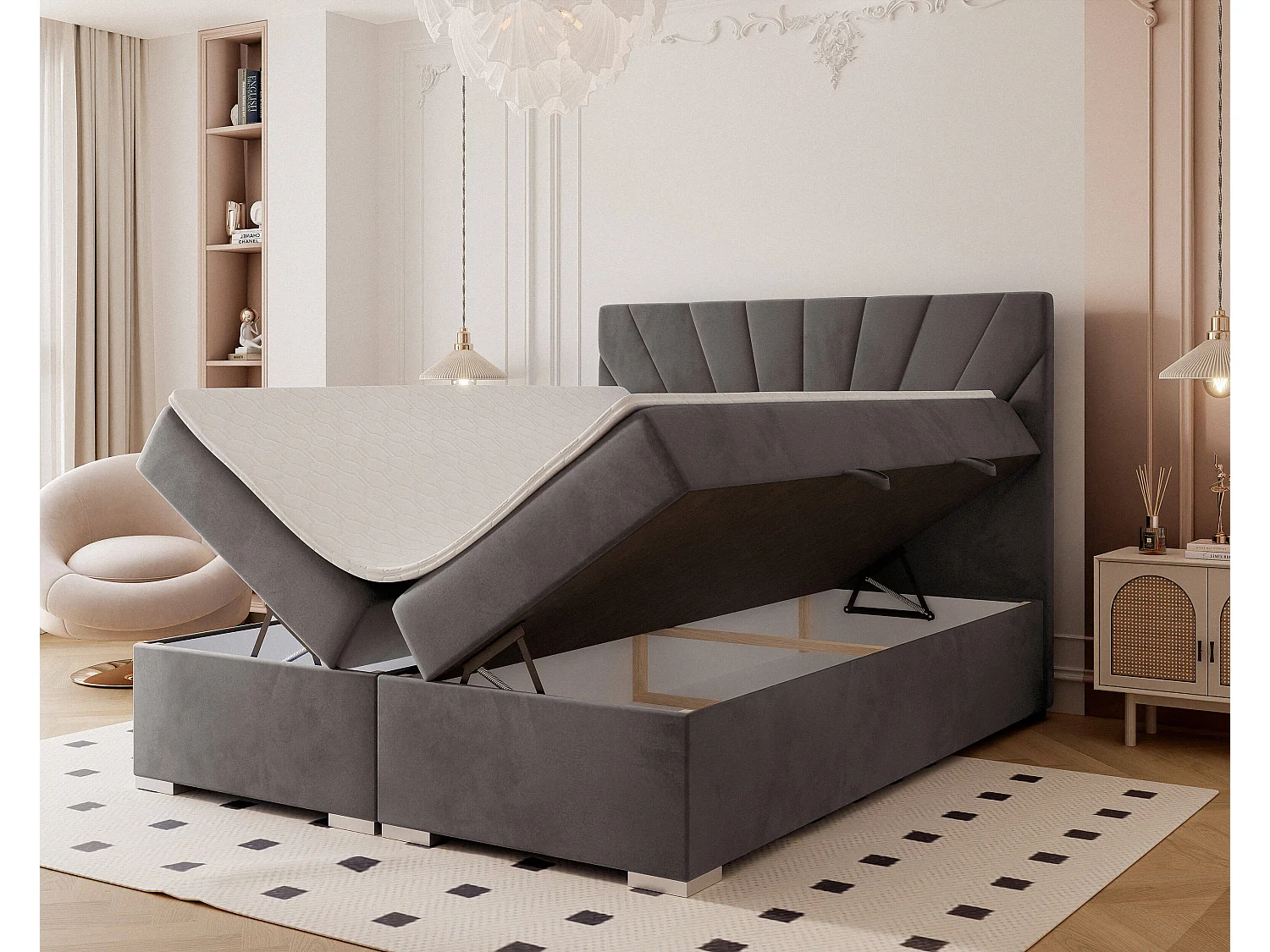 Lit continental rembourré avec surmatelas, gris anthracite - 140x200 - OASIS