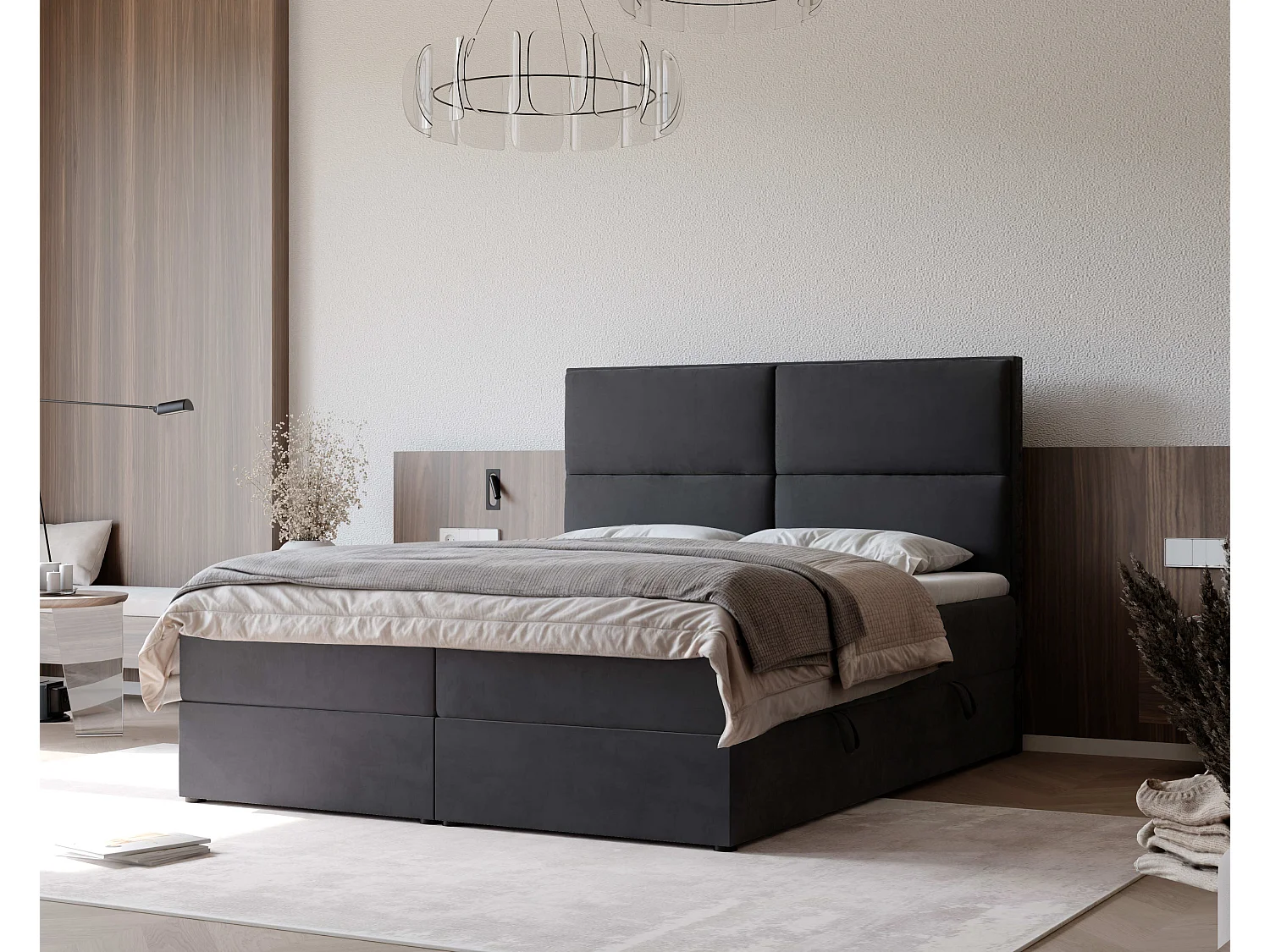 Lit continental rembourré avec surmatelas, noir - 180x200 - ORFEO