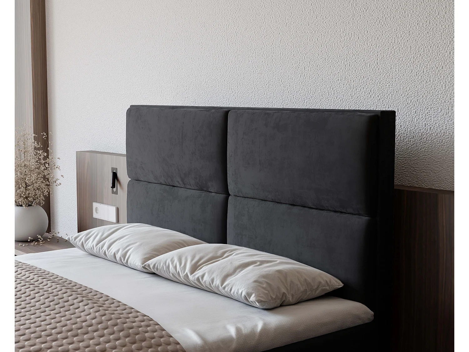 Lit continental rembourré avec surmatelas, noir - 180x200 - ORFEO