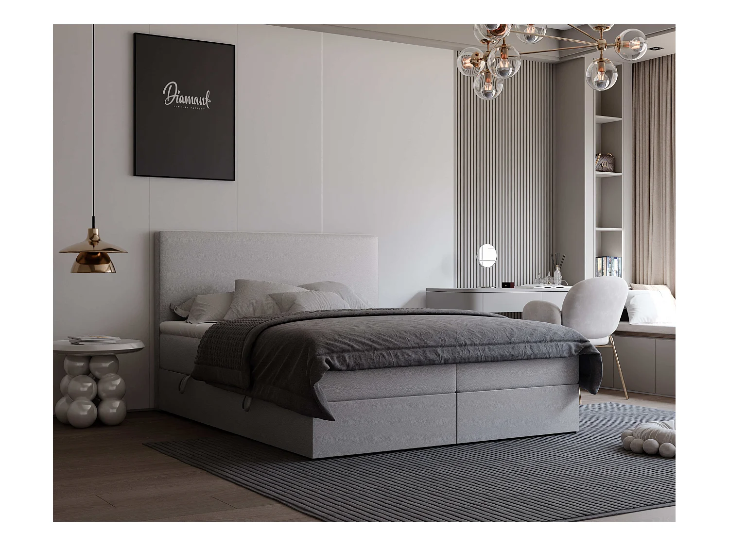 Lit continental rembourré avec surmatelas, gris  - 180x200 - GIULIA