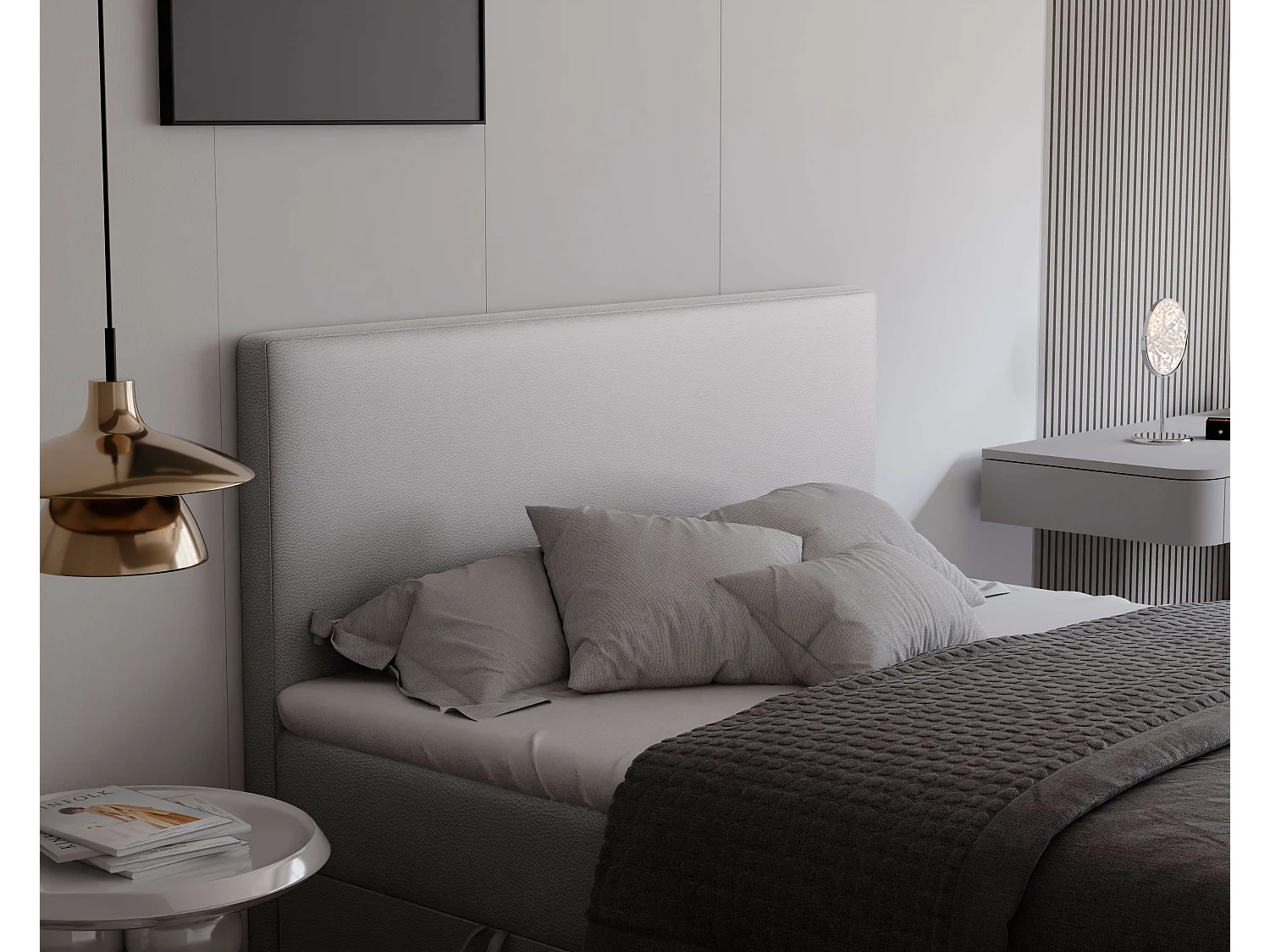 Lit continental rembourré avec surmatelas, gris  - 180x200 - GIULIA