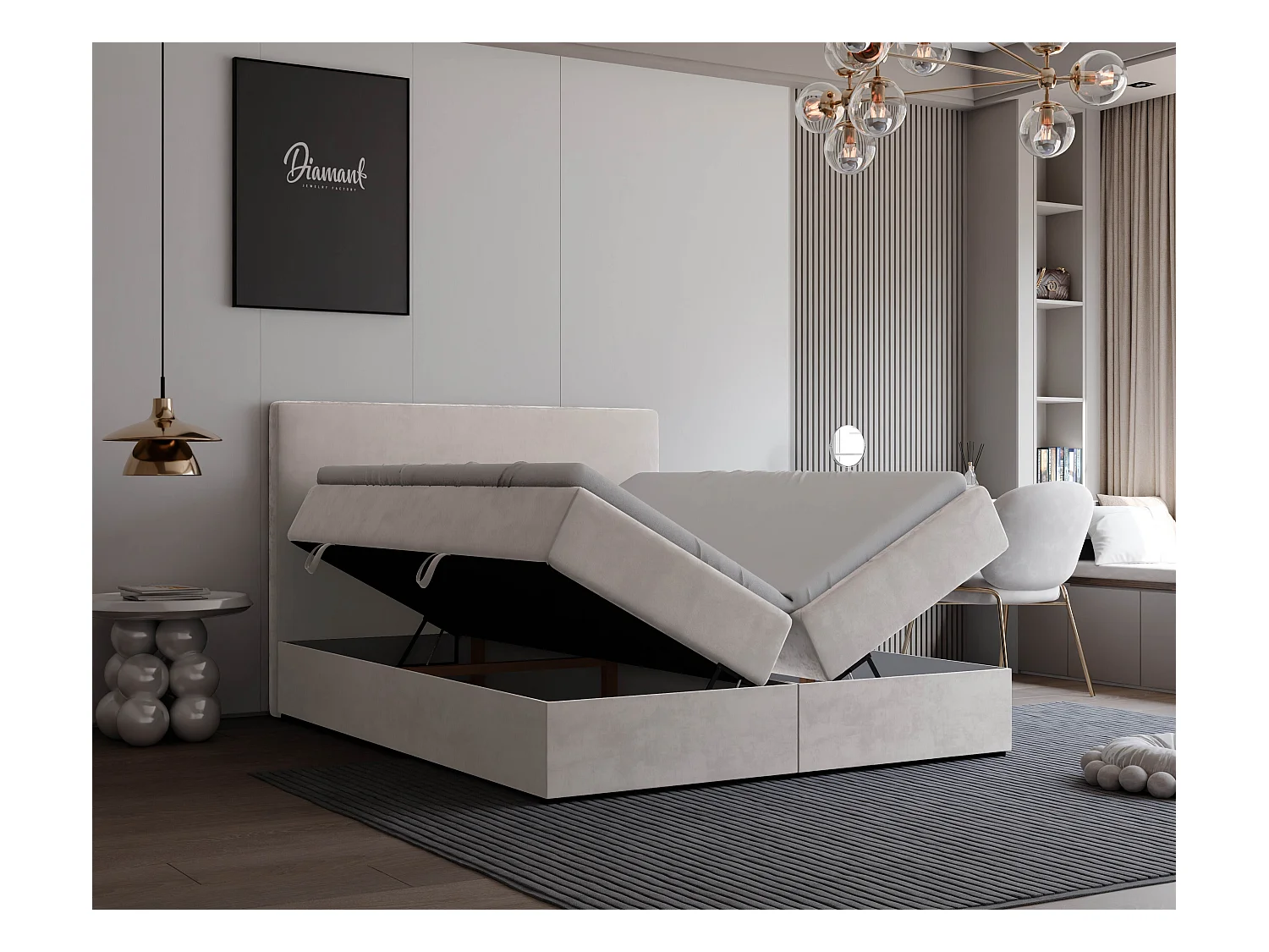 Lit continental rembourré avec surmatelas, beige - 160x200 - GIULIA
