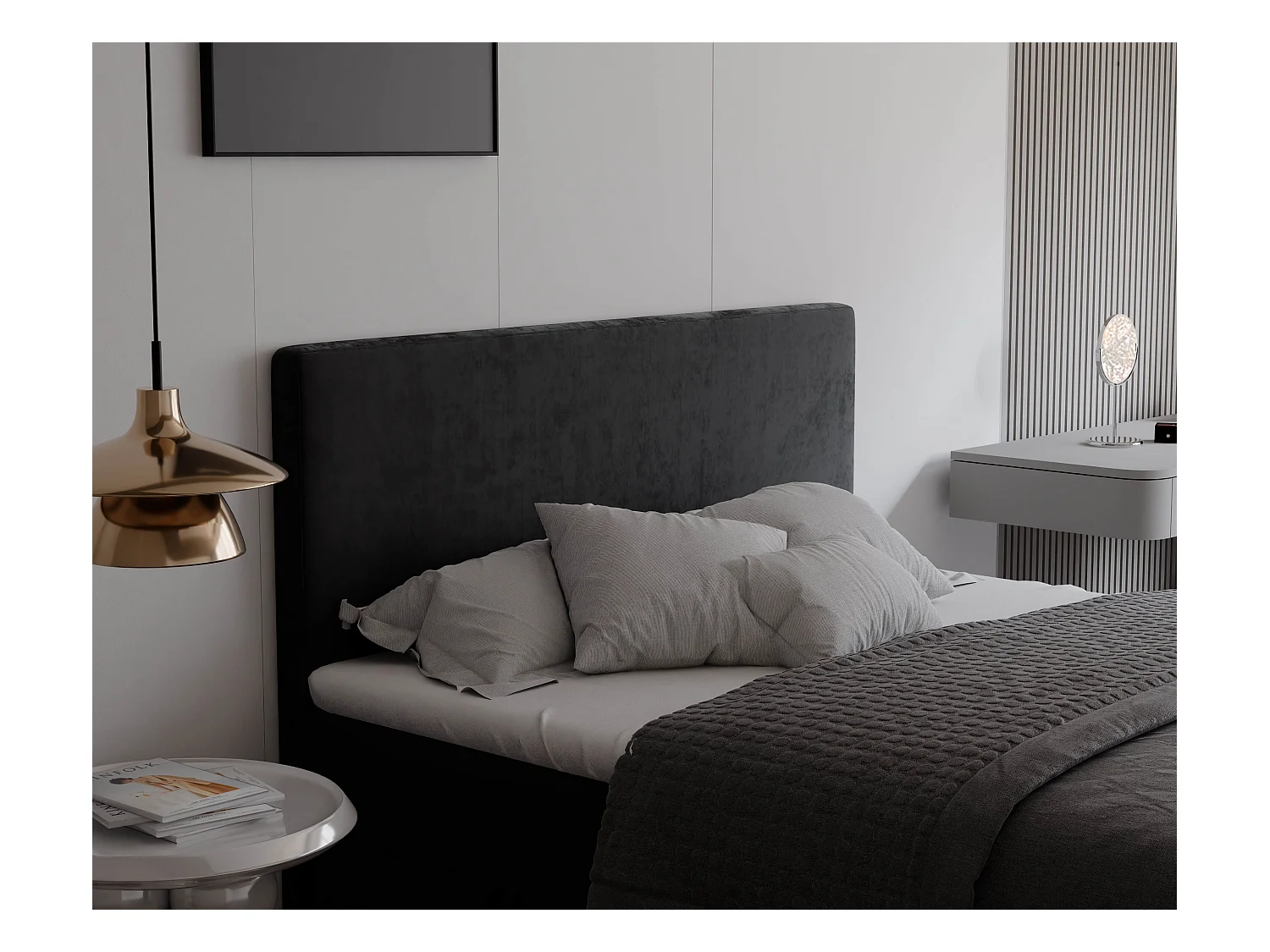 Lit continental rembourré avec surmatelas, noir - 140x200 - GIULIA