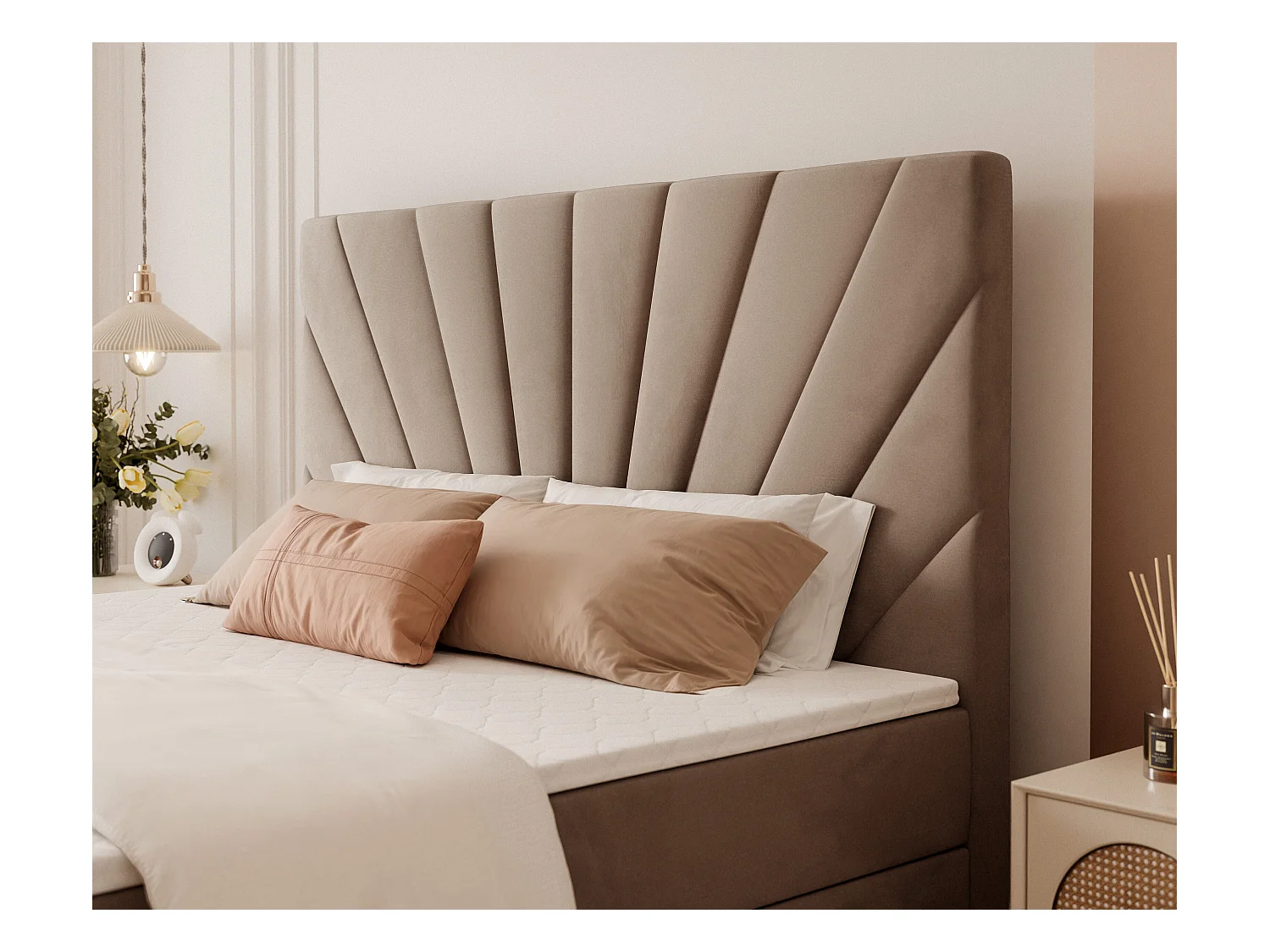 Lit continental rembourré avec surmatelas, marron - 180x200 - OASIS