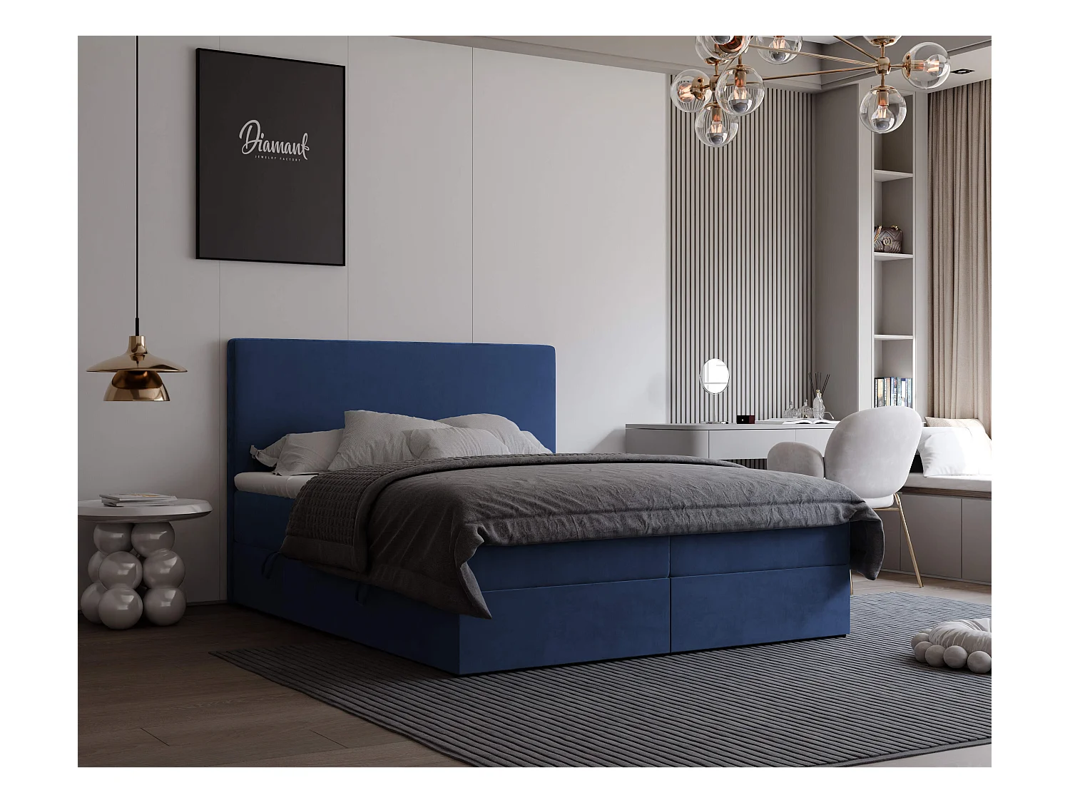 Lit continental rembourré avec surmatelas, bleu - 140x200 - GIULIA