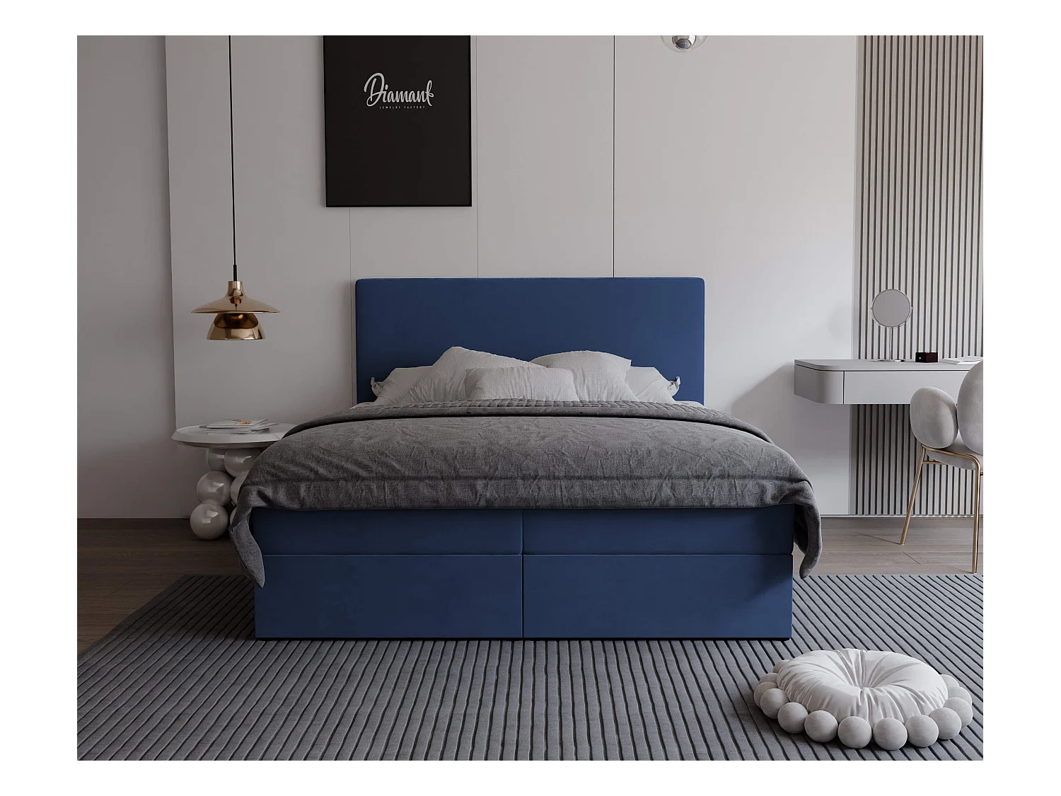 Lit continental rembourré avec surmatelas, bleu - 140x200 - GIULIA