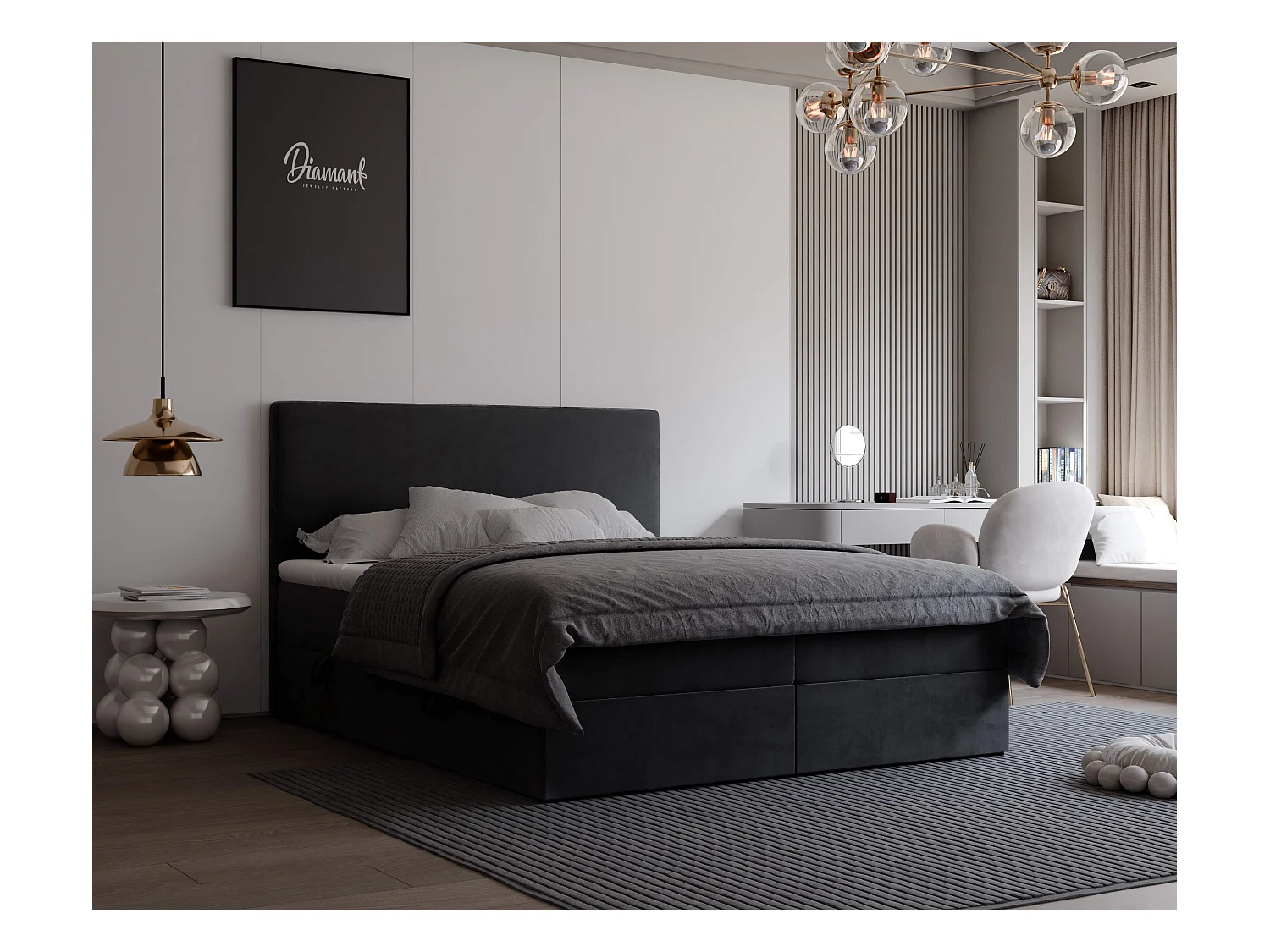 Lit continental rembourré avec surmatelas, noir - 160x200 - GIULIA