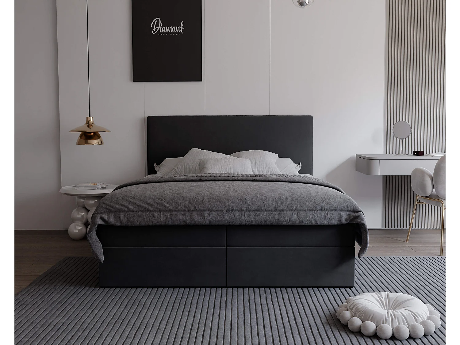 Lit continental rembourré avec surmatelas, noir - 160x200 - GIULIA