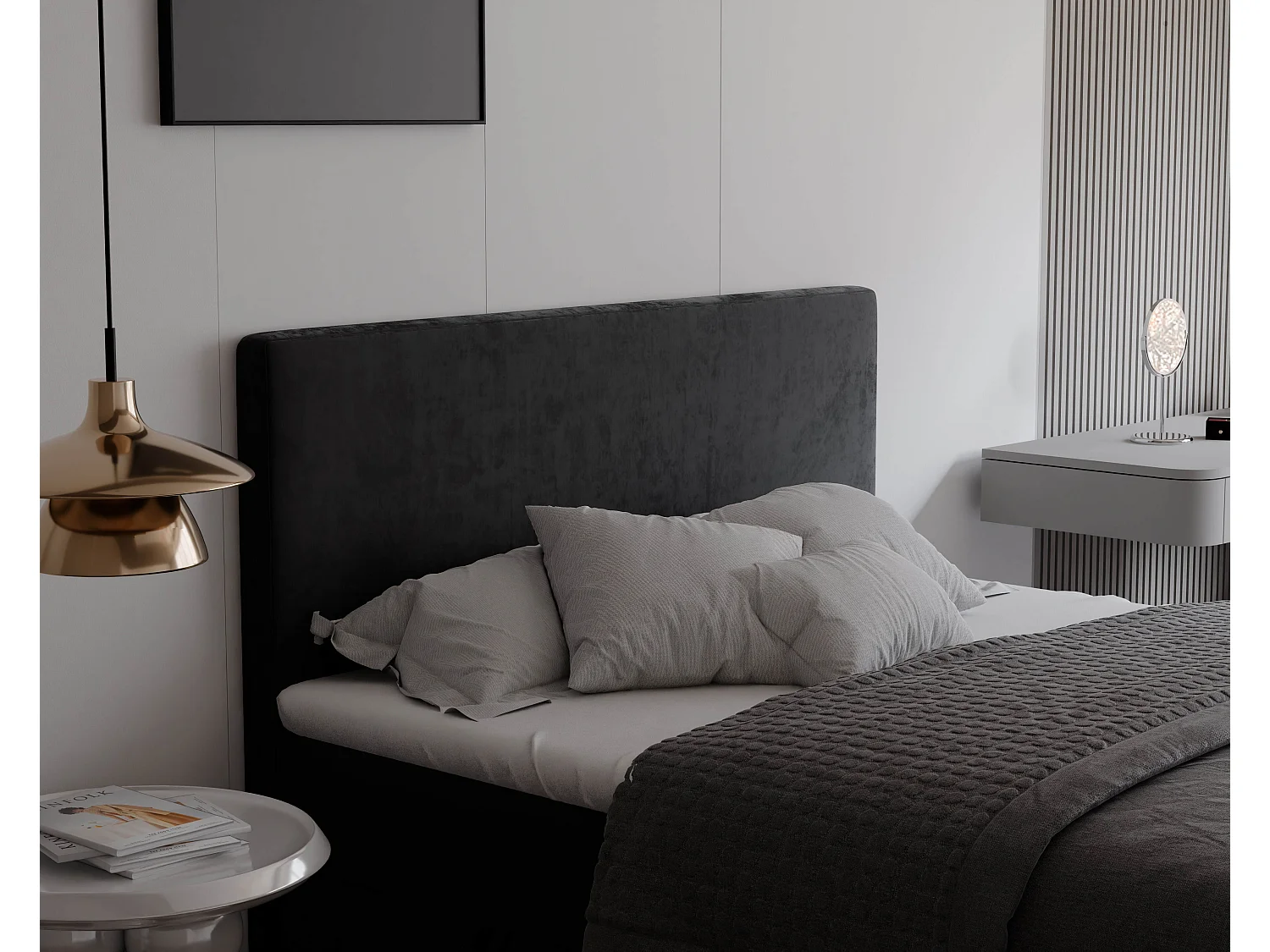 Lit continental rembourré avec surmatelas, noir - 160x200 - GIULIA