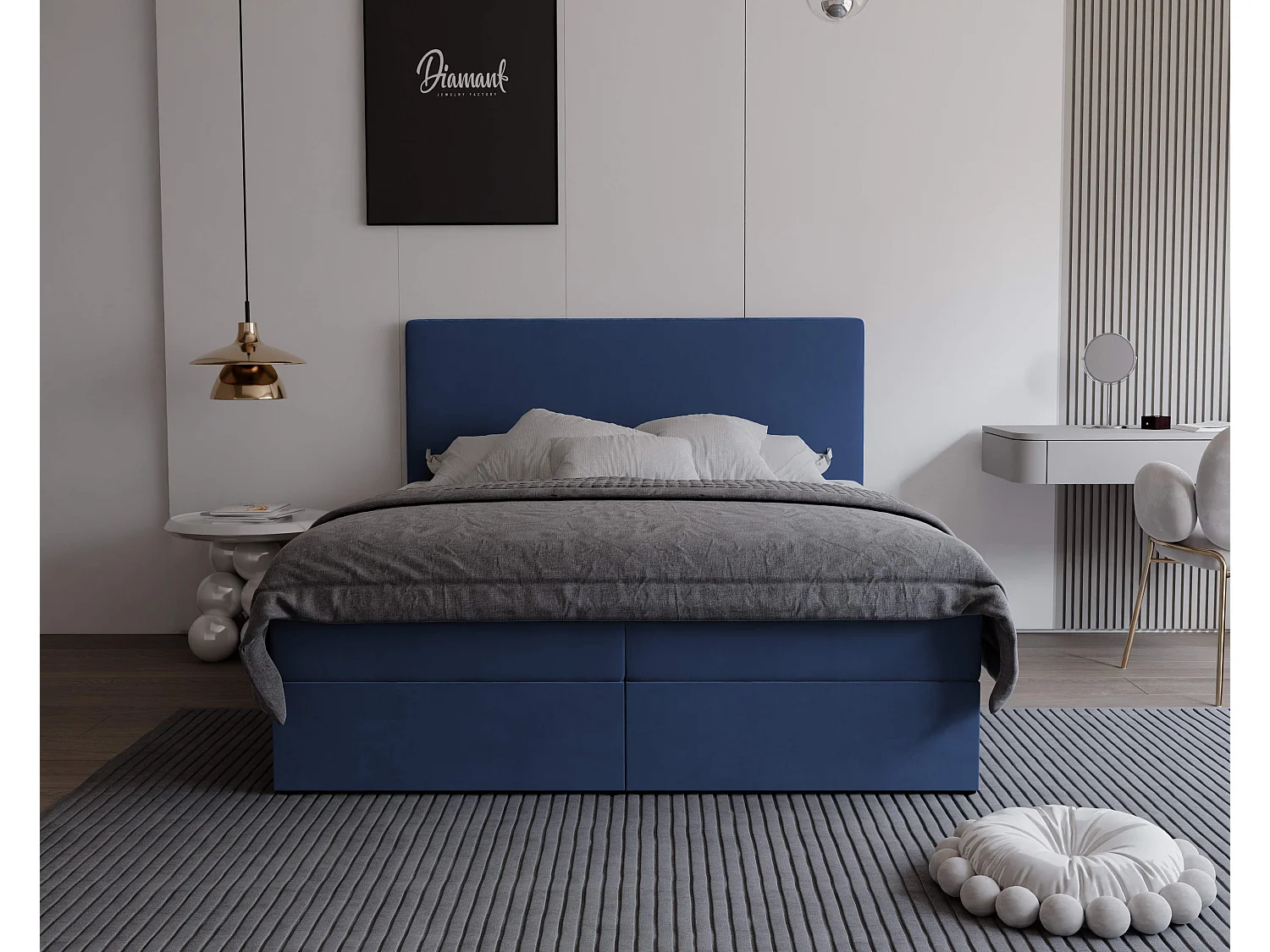 Lit continental rembourré avec surmatelas, bleu - 120x200 - GIULIA