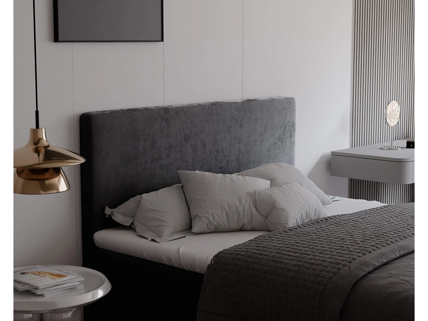 Lit continental rembourré avec surmatelas, gris anthracite - 180x200 - GIULIA