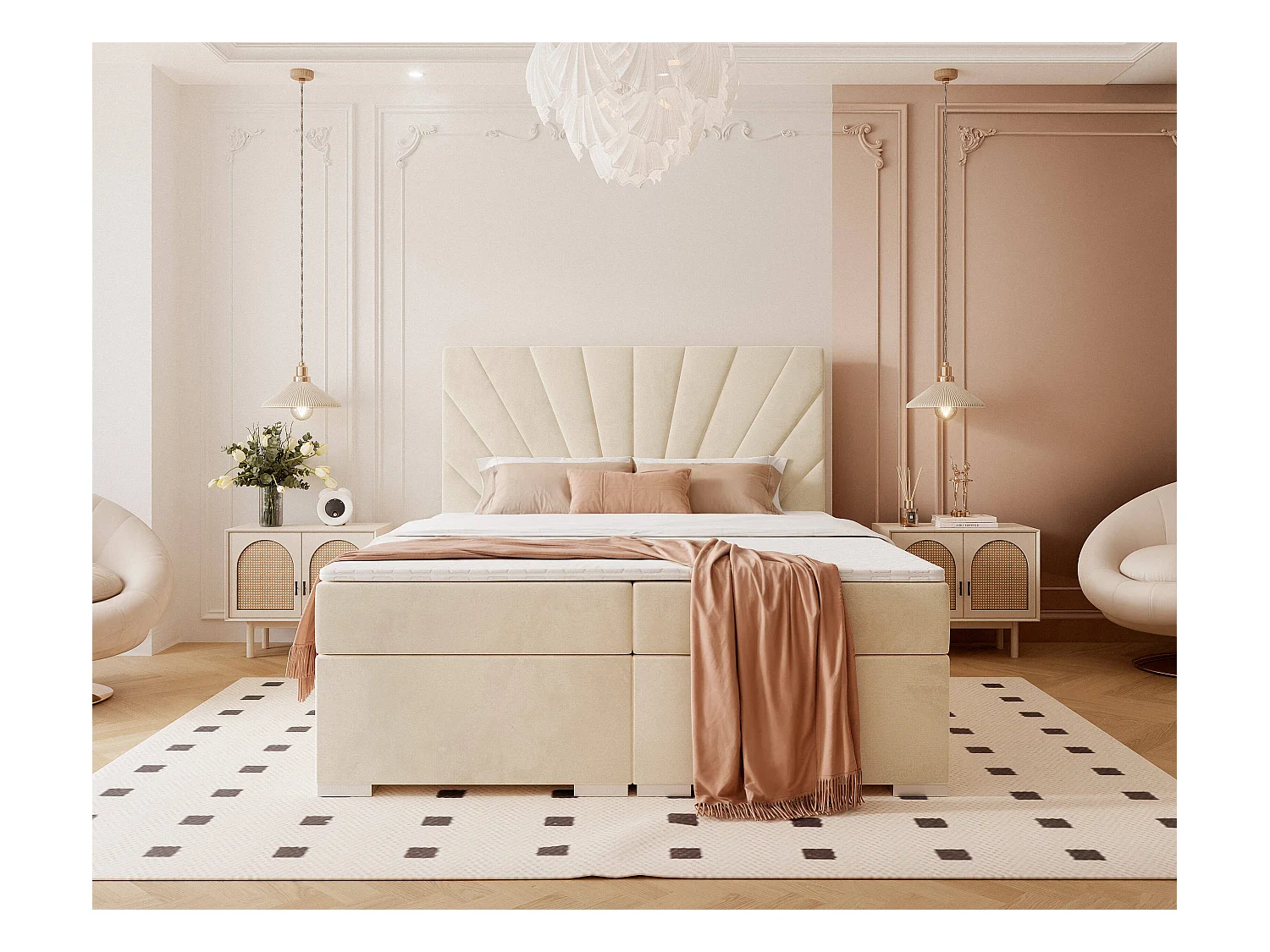 Lit continental rembourré avec surmatelas, beige - 140x200 - OASIS