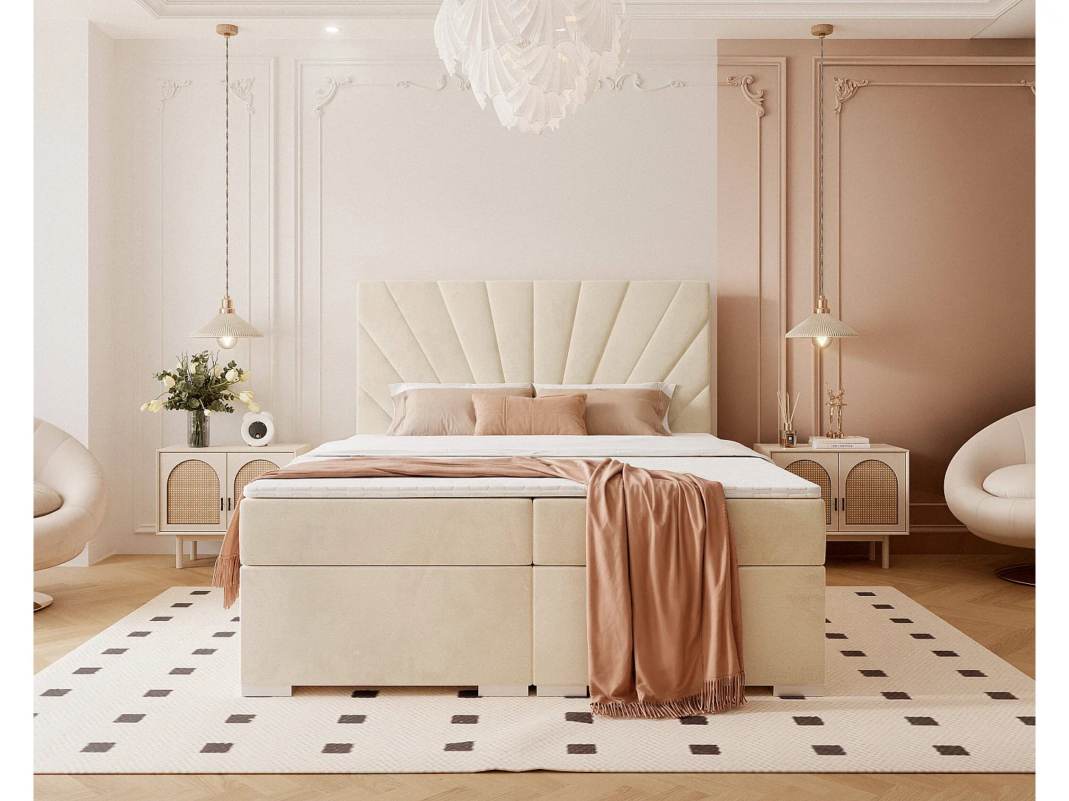 Lit continental rembourré avec surmatelas, beige - 140x200 - OASIS