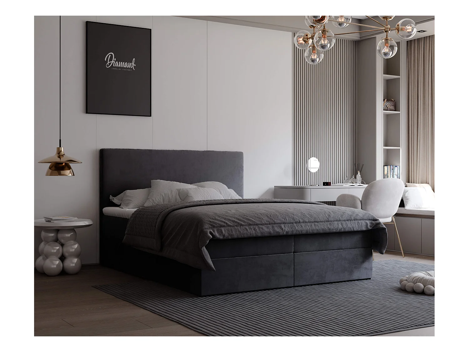 Lit continental rembourré avec surmatelas, gris anthracite - 180x200 - GIULIA