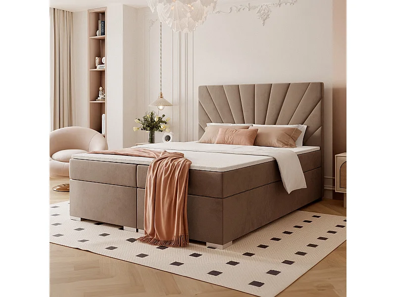 Lit continental rembourré avec surmatelas, marron - 200x200 - OASIS