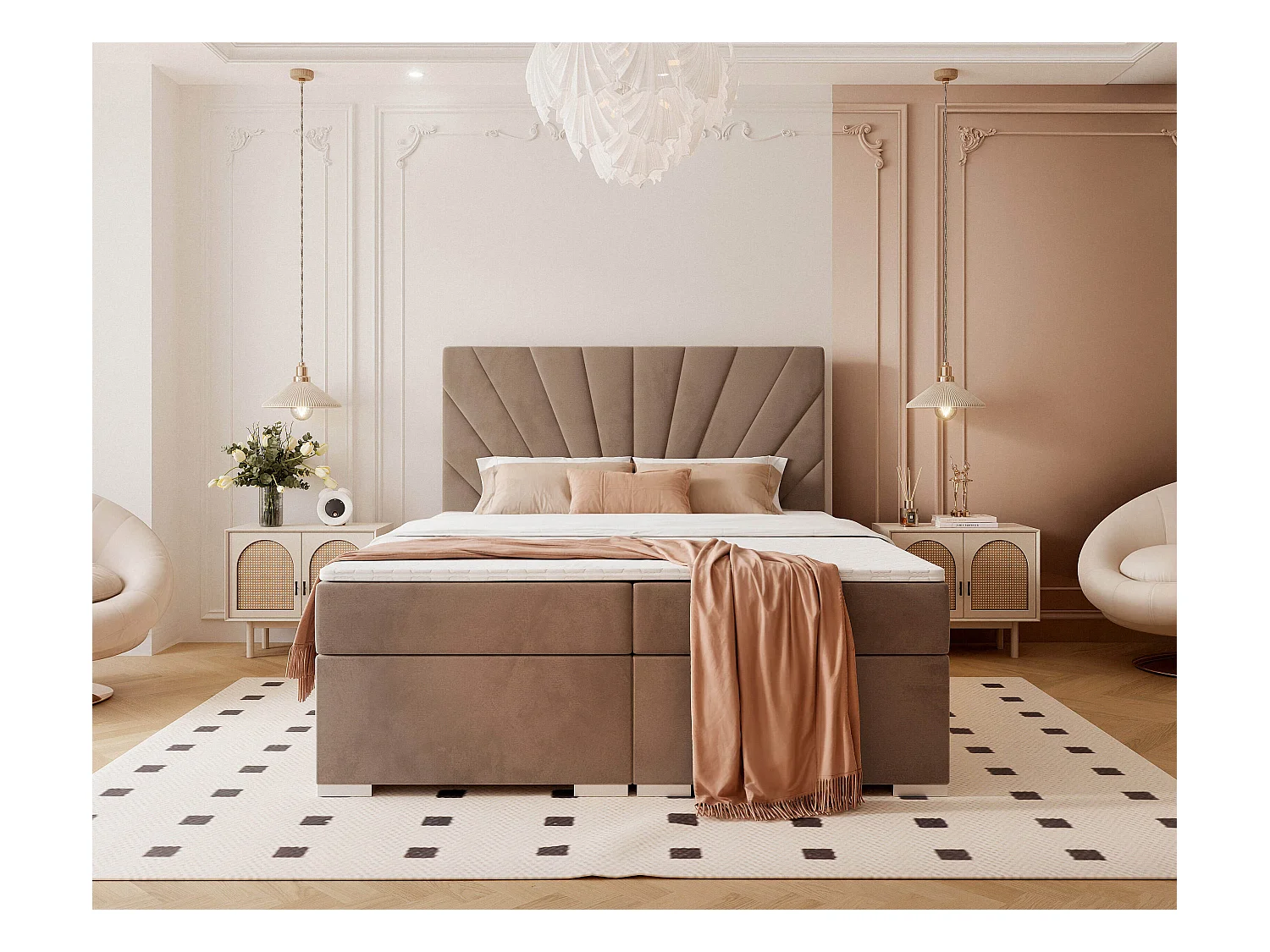 Lit continental rembourré avec surmatelas, marron - 200x200 - OASIS