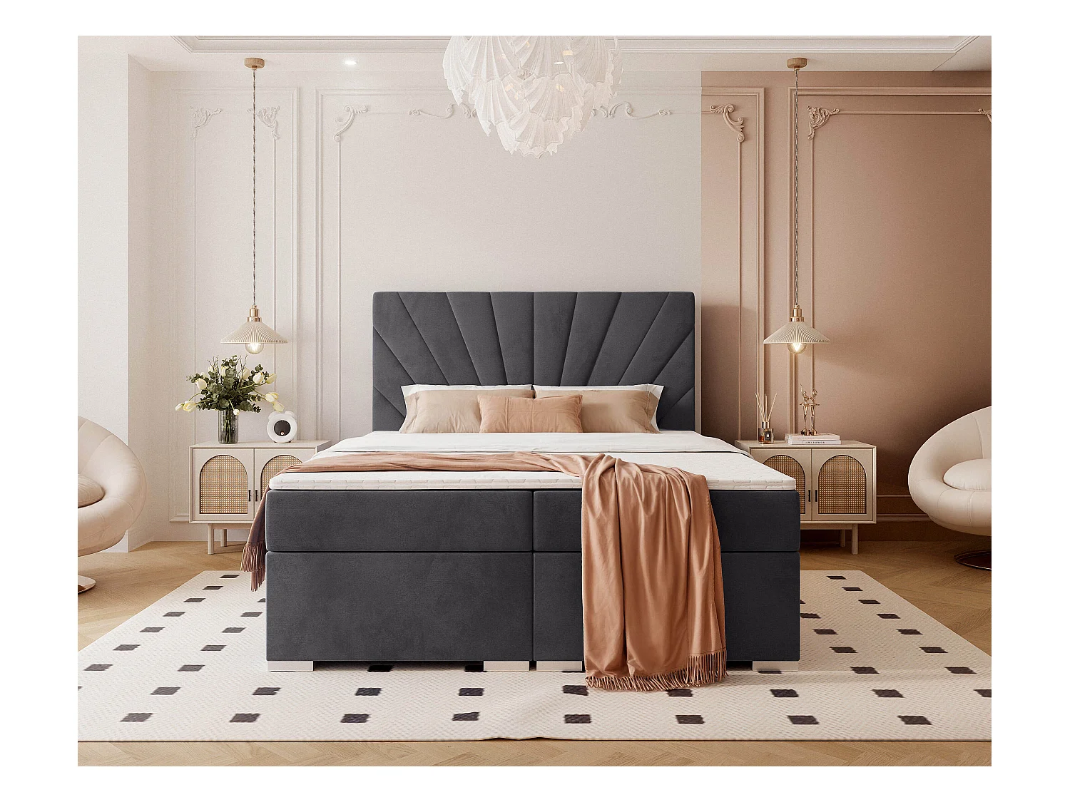 Lit continental rembourré avec surmatelas, gris anthracite - 180x200 - OASIS