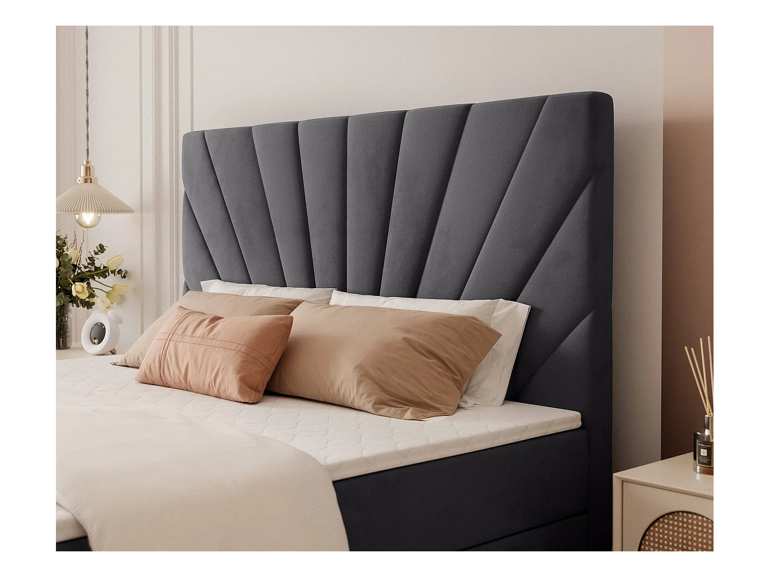 Lit continental rembourré avec surmatelas, gris anthracite - 180x200 - OASIS